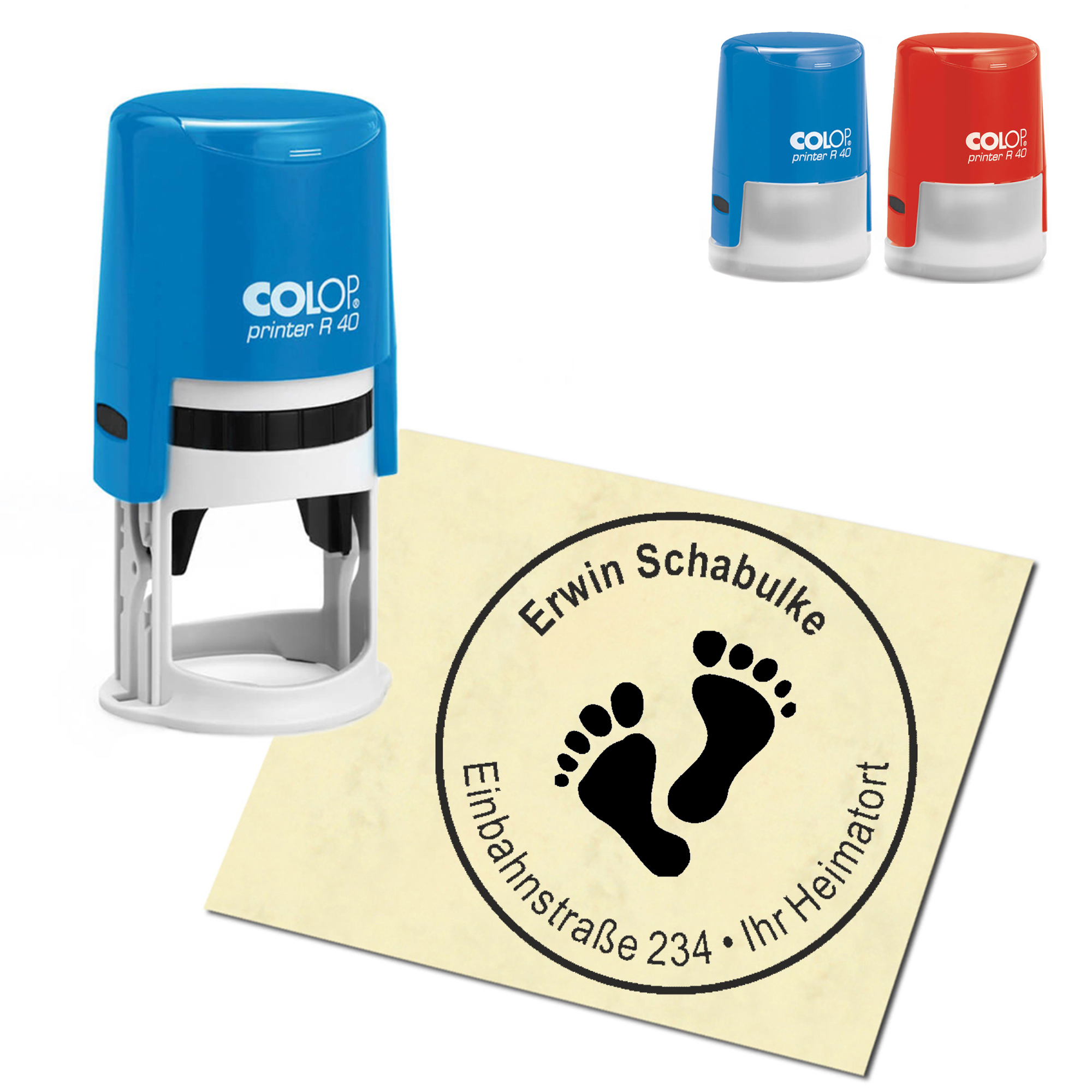 Stempel Adressstempel personalisiert - Fußabdrücke - rund &empty; 40mm