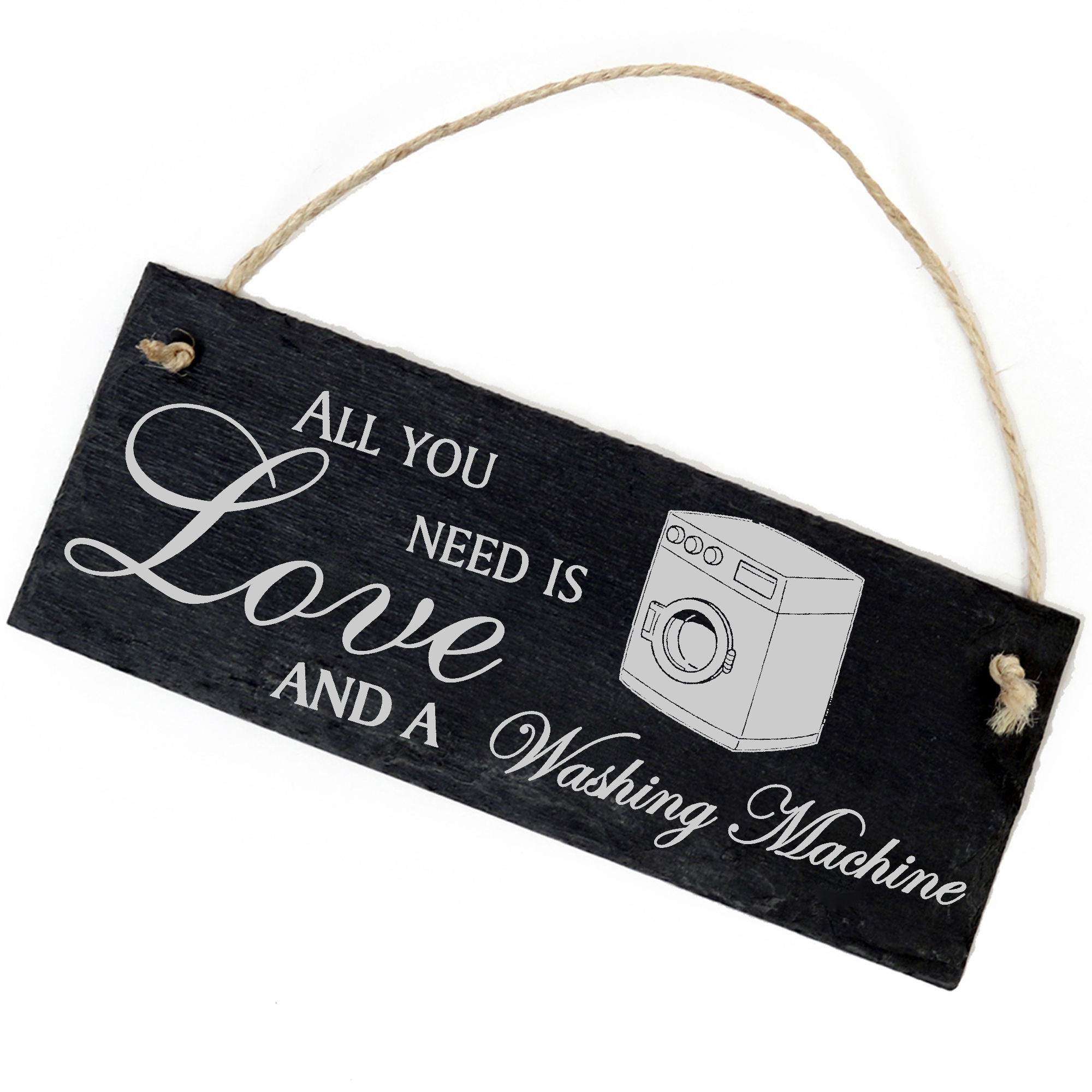 Schiefertafel Deko Waschmaschine Schild 22 x 8 cm - All you need is Love and a Washing Machine
