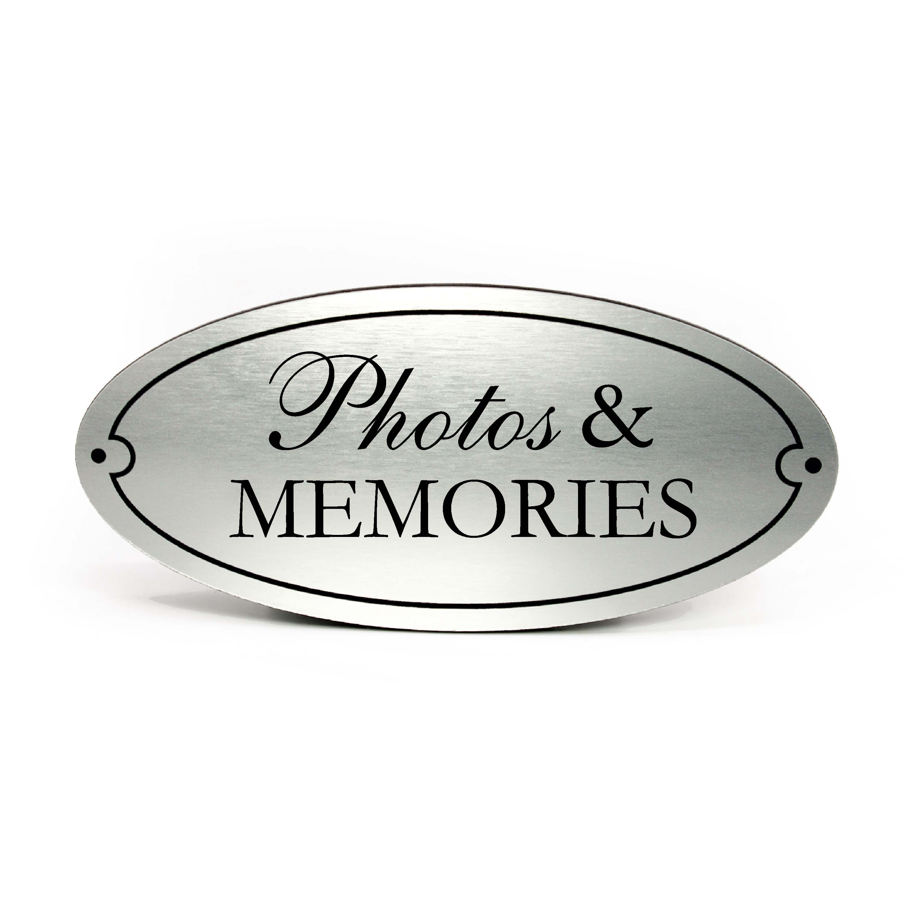 Photos & Memories Schild Kunststoff silbergrau graviert oval selbstklebend Erinnerungen Deko 15 x 7