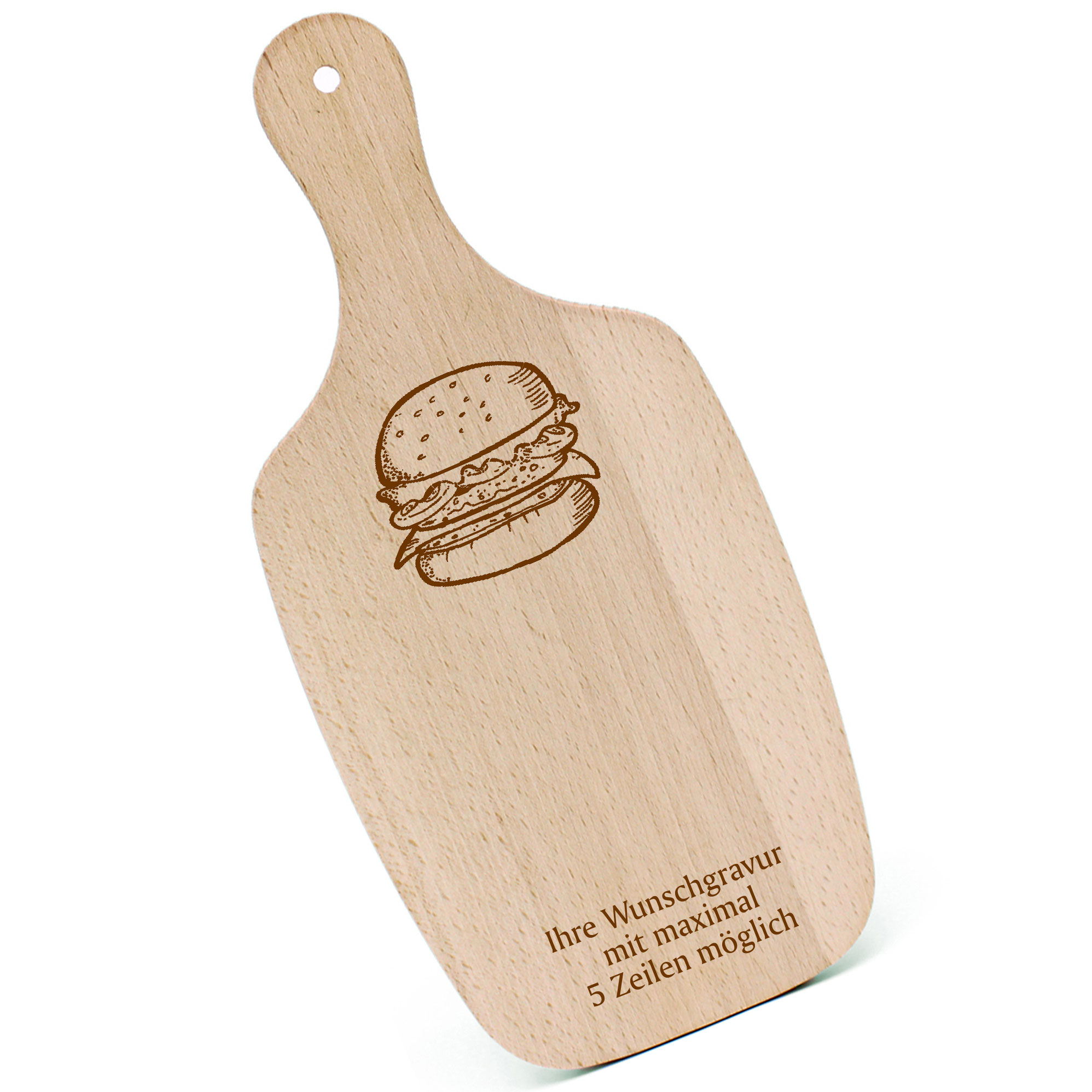 Schneidebrett Frühstücksbrettchen - Burger - mit Griff 330x150mm