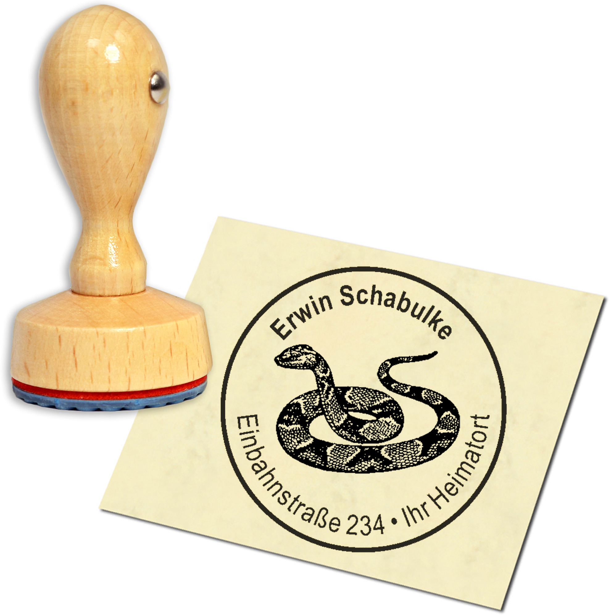 Stempel Adressstempel Holzstempel - Schlange - rund 40mm