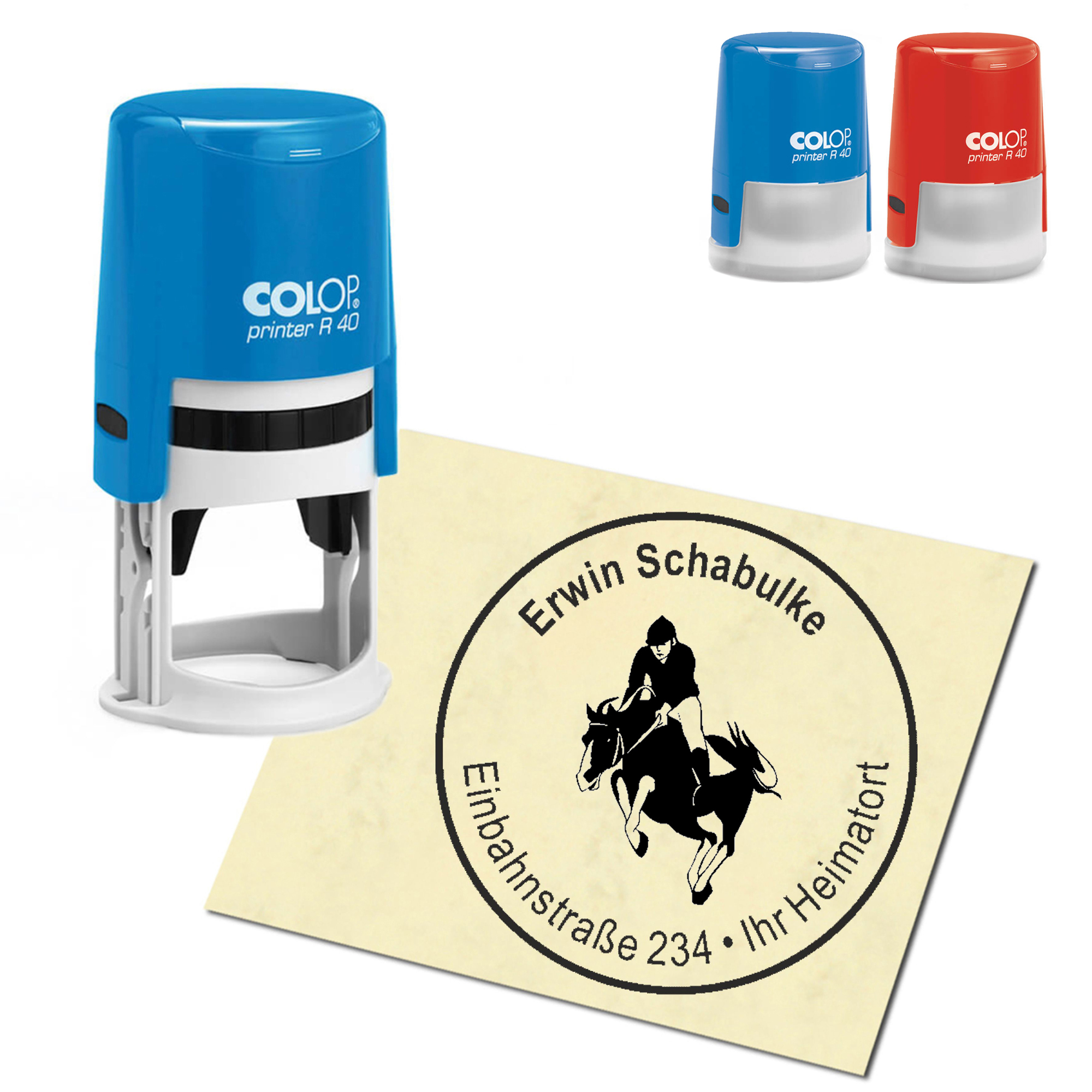 Stempel Adressstempel personalisiert - Springreiten - rund &empty; 40mm