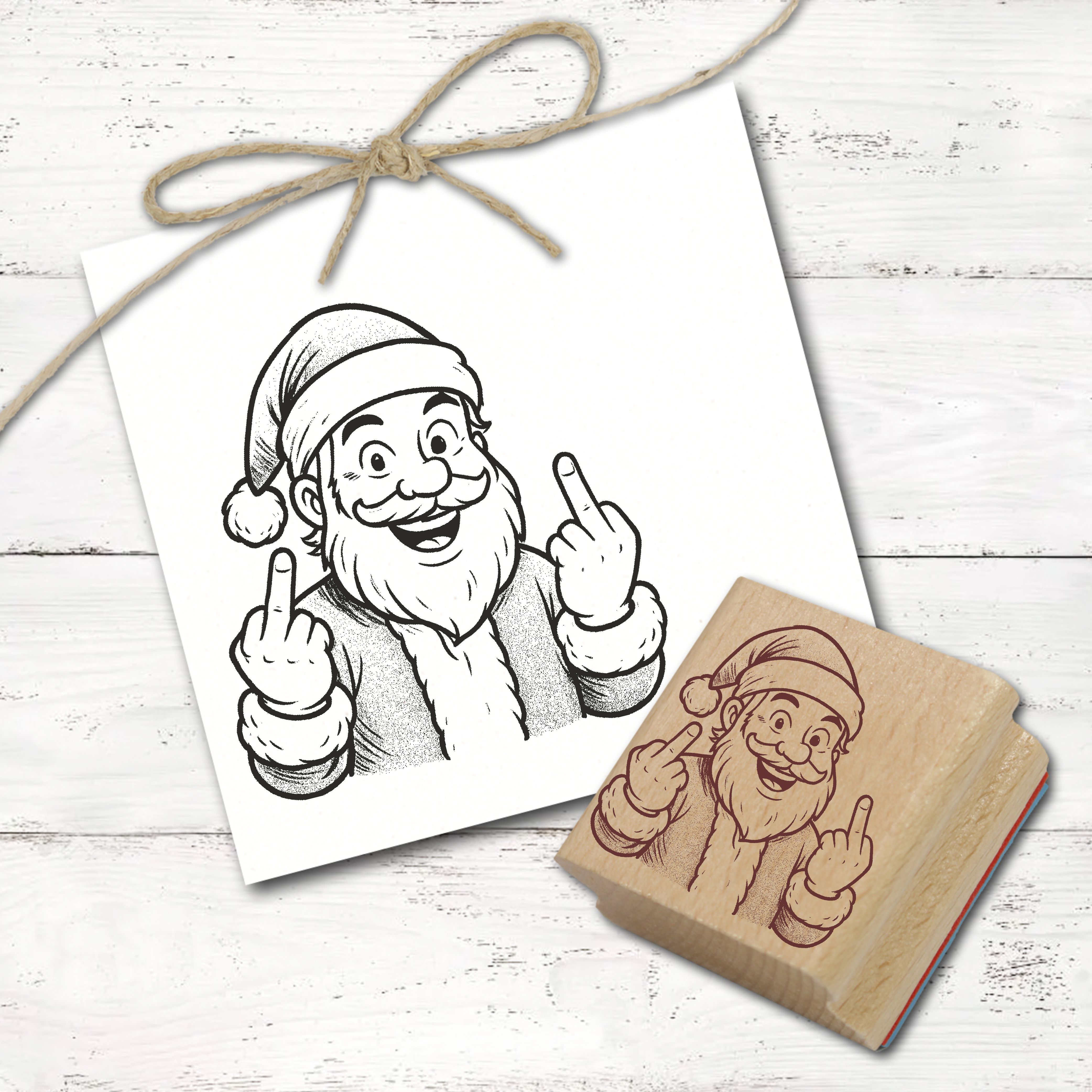Motivstempel Stempel Comic Weihnachtsmann Stinkefinger Mittelfinger lustig - ca. 40 x 50 mm
