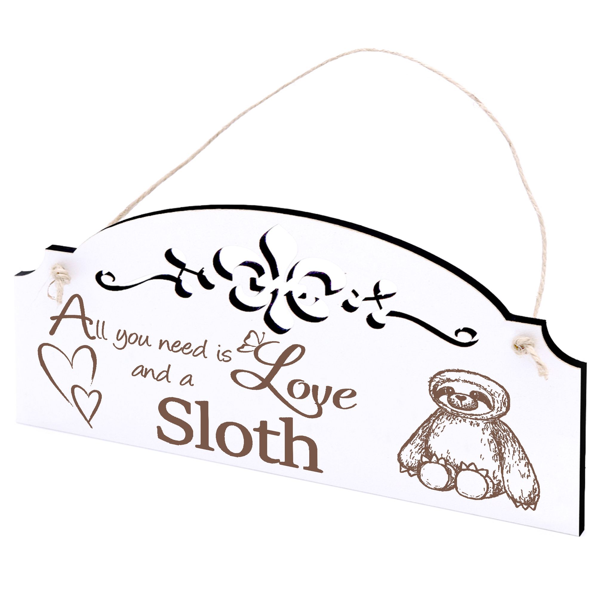 Schild niedlicher Faultier Teddy Deko 20x10cm - All you need is Love and a Sloth - Holz