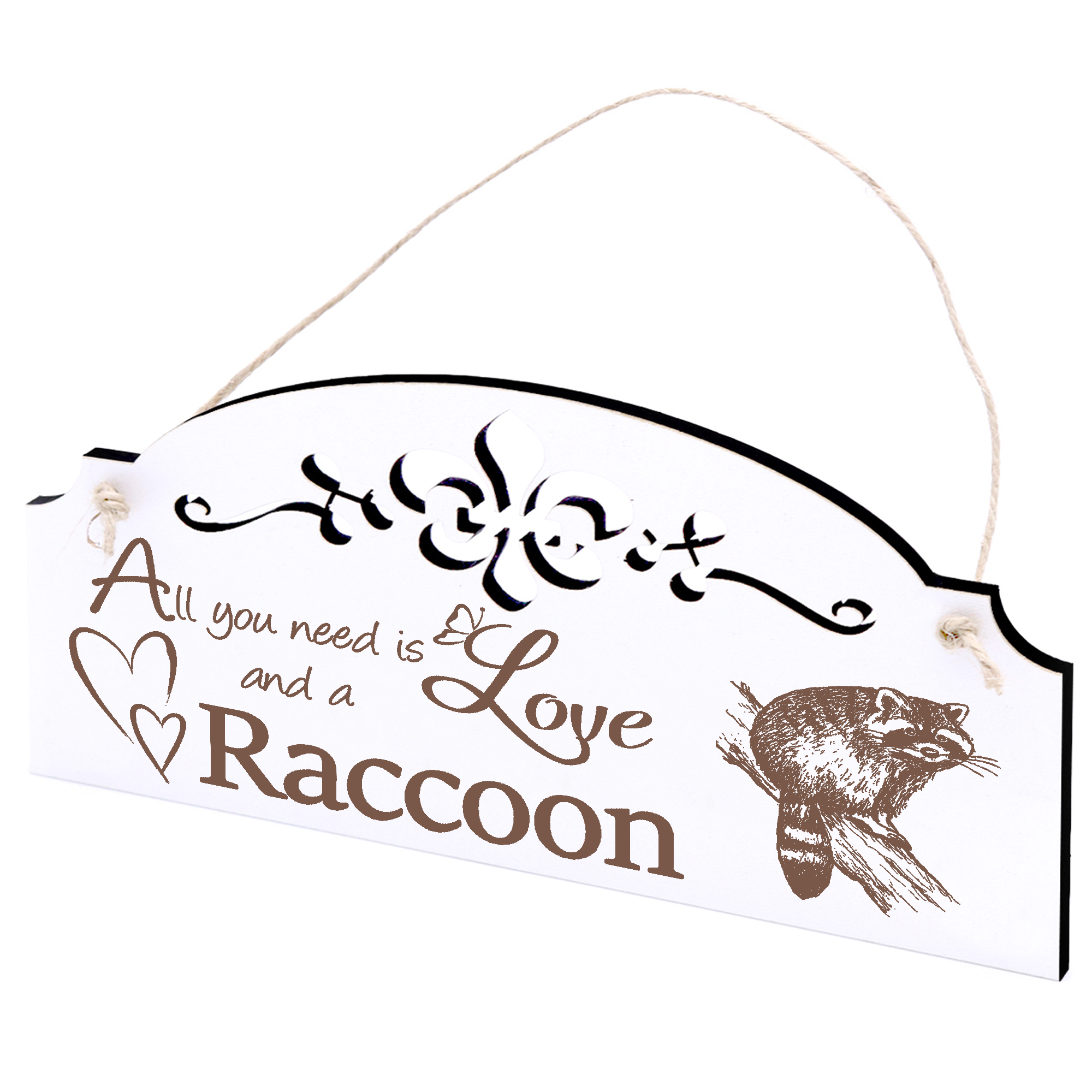 Schild Waschbär auf Ast Deko 20x10cm - All you need is Love and a Raccoon - Holz