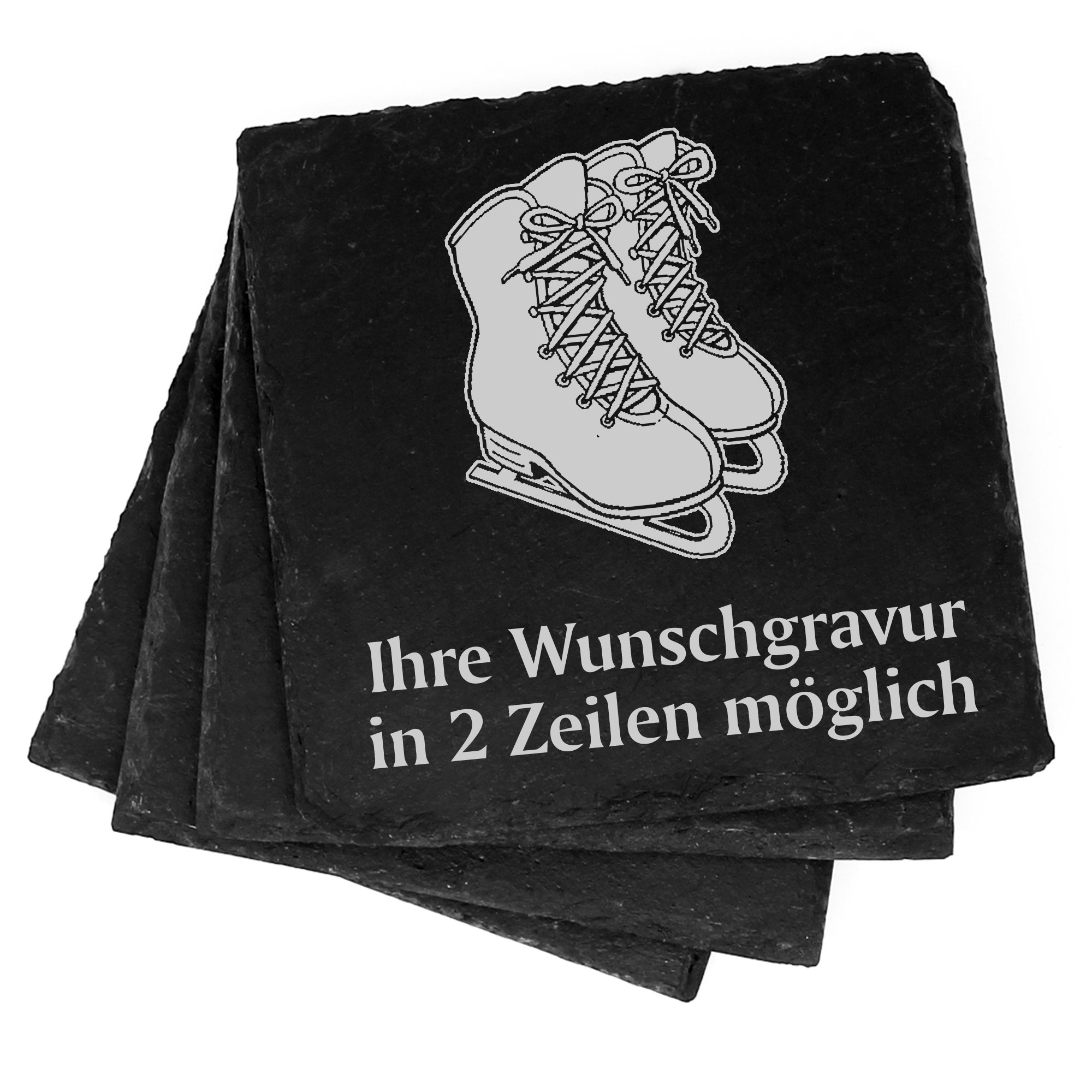 4x Schlittschuhe Deko Schiefer Untersetzer Wunschgravur Set - 11 x 11 cm