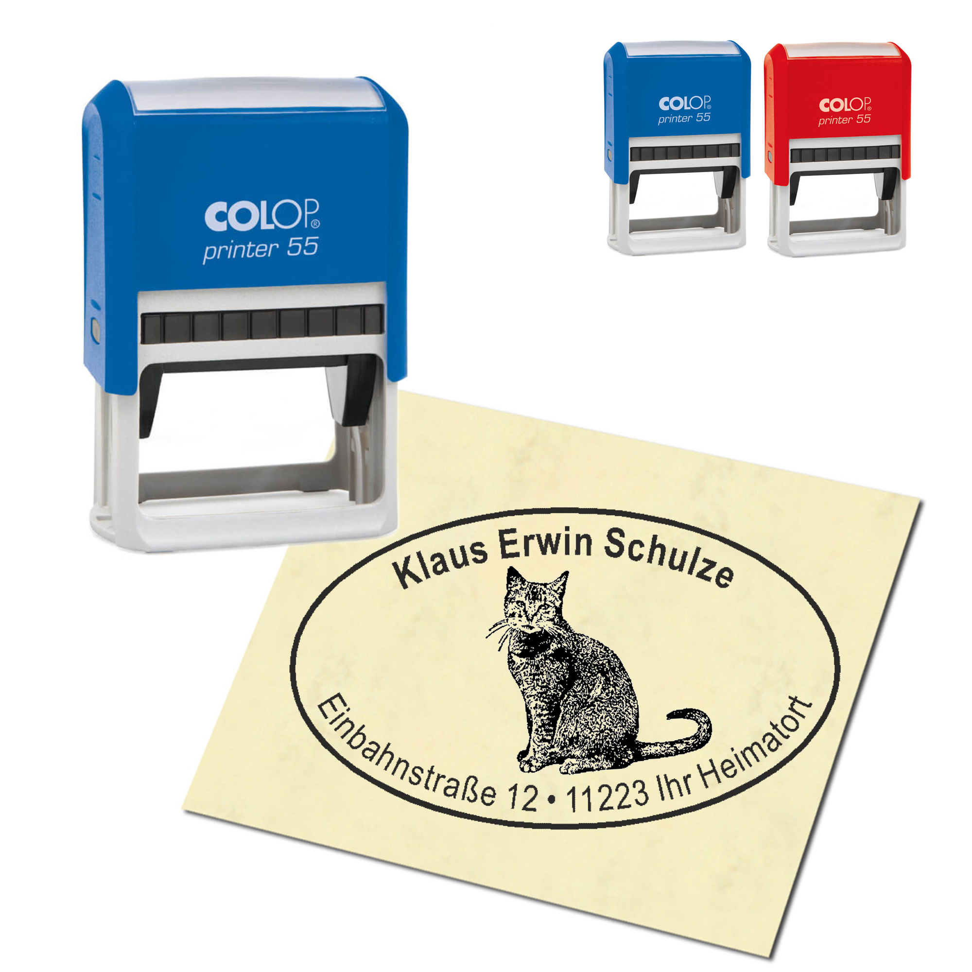 Adressstempel personalisiert Stempel - Hauskatze - oval 59 x 39 mm
