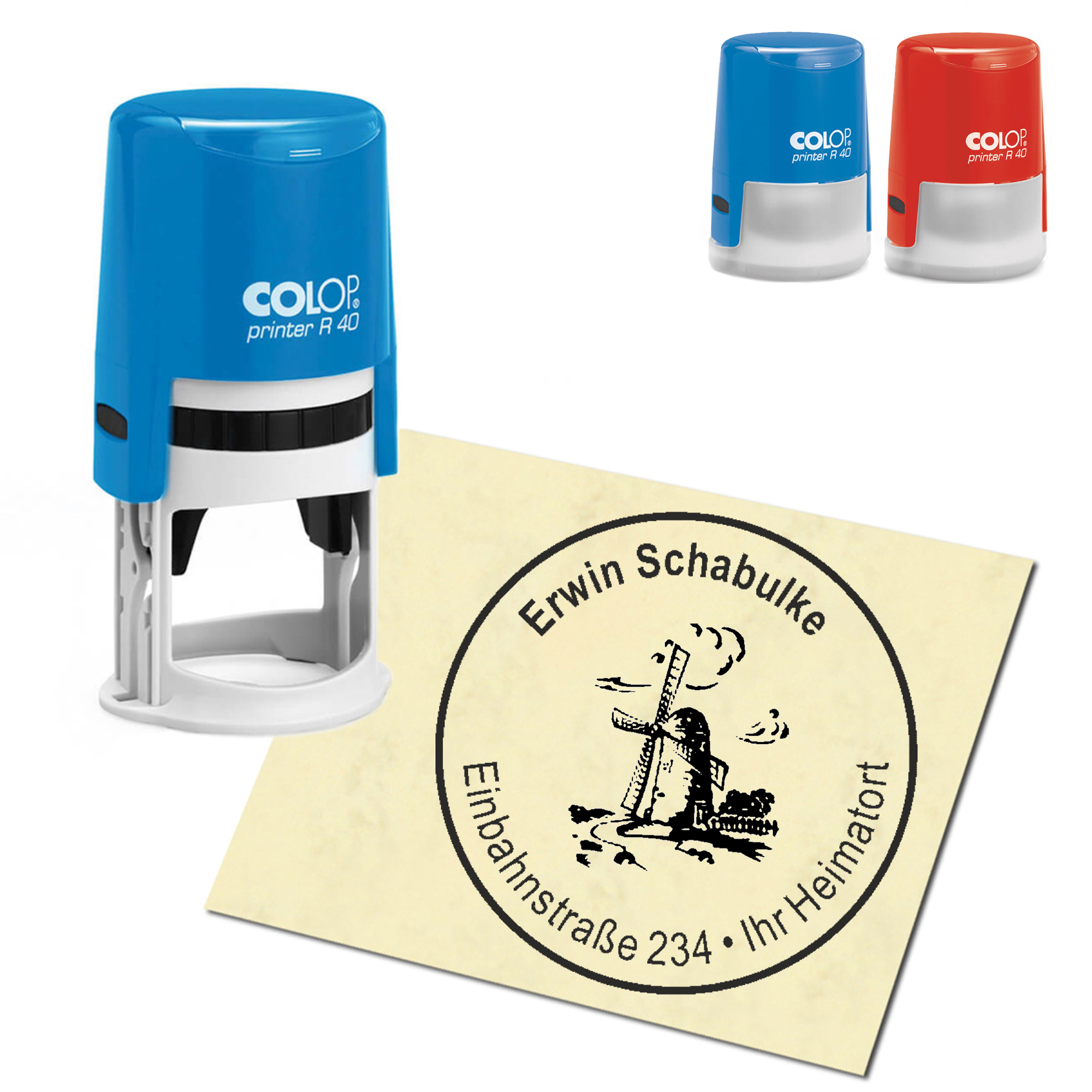 Stempel Adressstempel personalisiert - Windmühle - rund &empty; 40mm