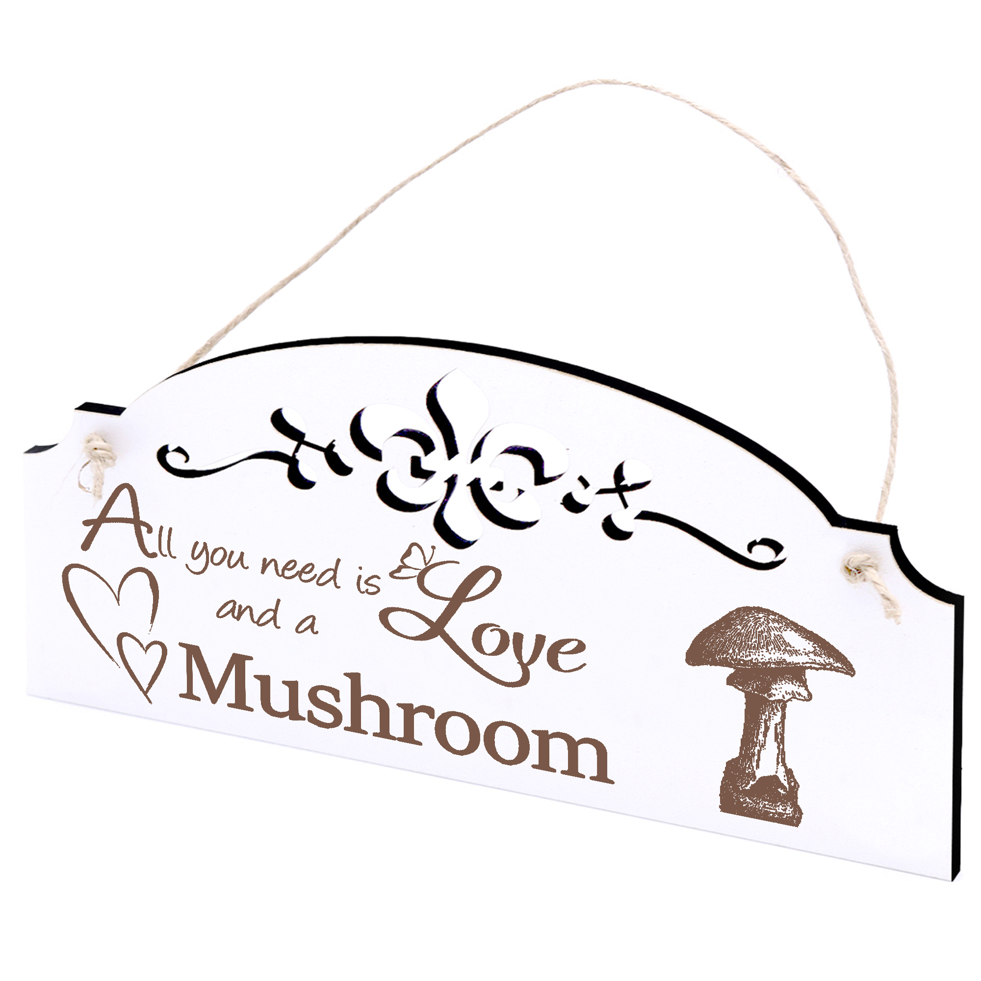 Schild Pilz Deko 20x10cm - All you need is Love and a Mushroom - Holz