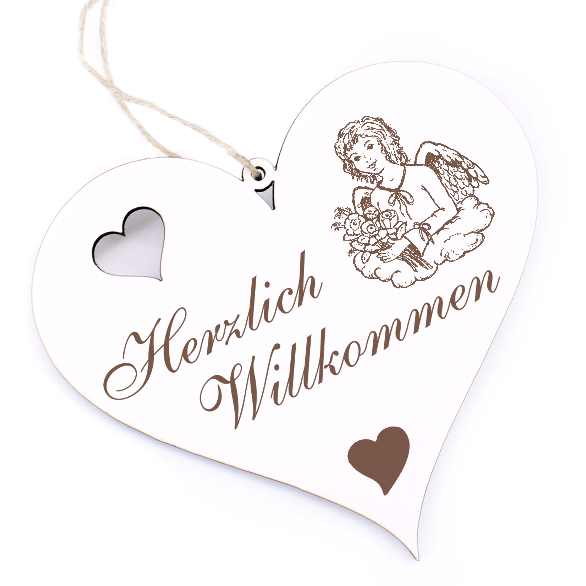 Herzlich Willkommen Schild - Engel Schutzengel - Deko Herz Holz