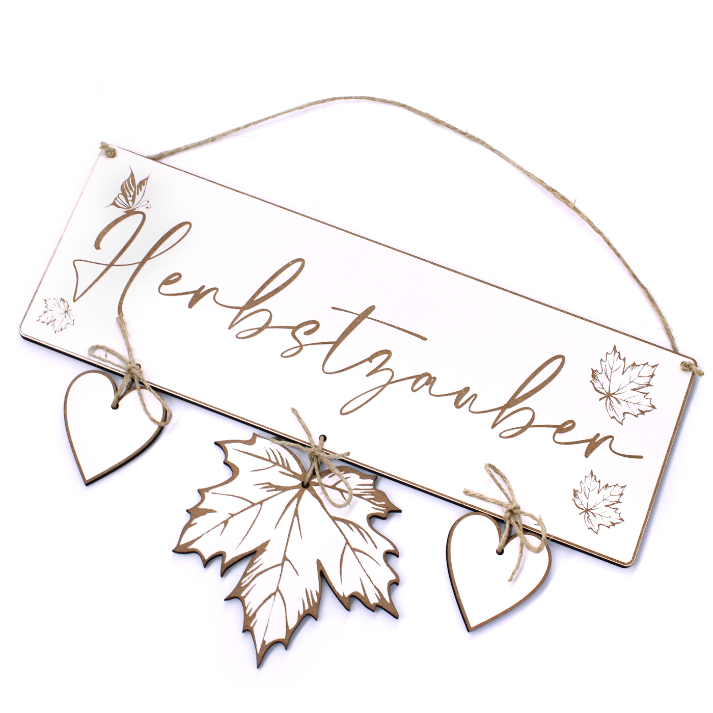 Herbst Schild Herbstzauber mit Ahornblatt und Herzen - Vintage Dekoschild - 29 x 10 cm