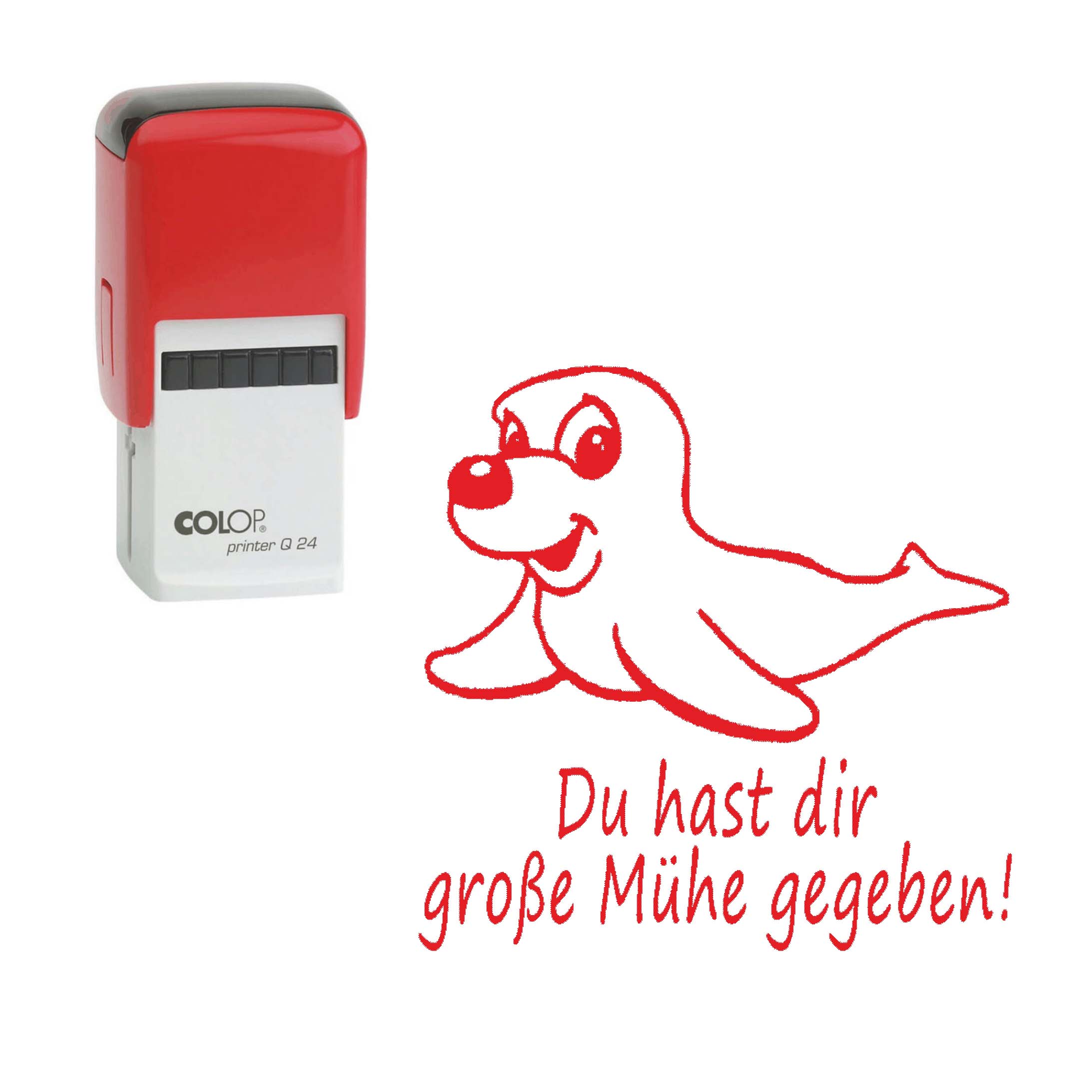 Lehrerstempel Du hast dir große Mühe gegeben - Automatikstempel Kinder Motivstempel Robbe 24 x 24 mm