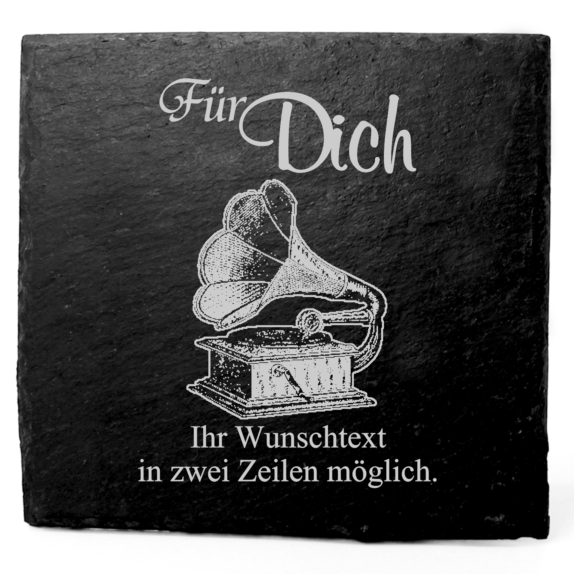 Deko Schiefer Untersetzer personalisiert Grammophon - Für Dich - 11x11cm