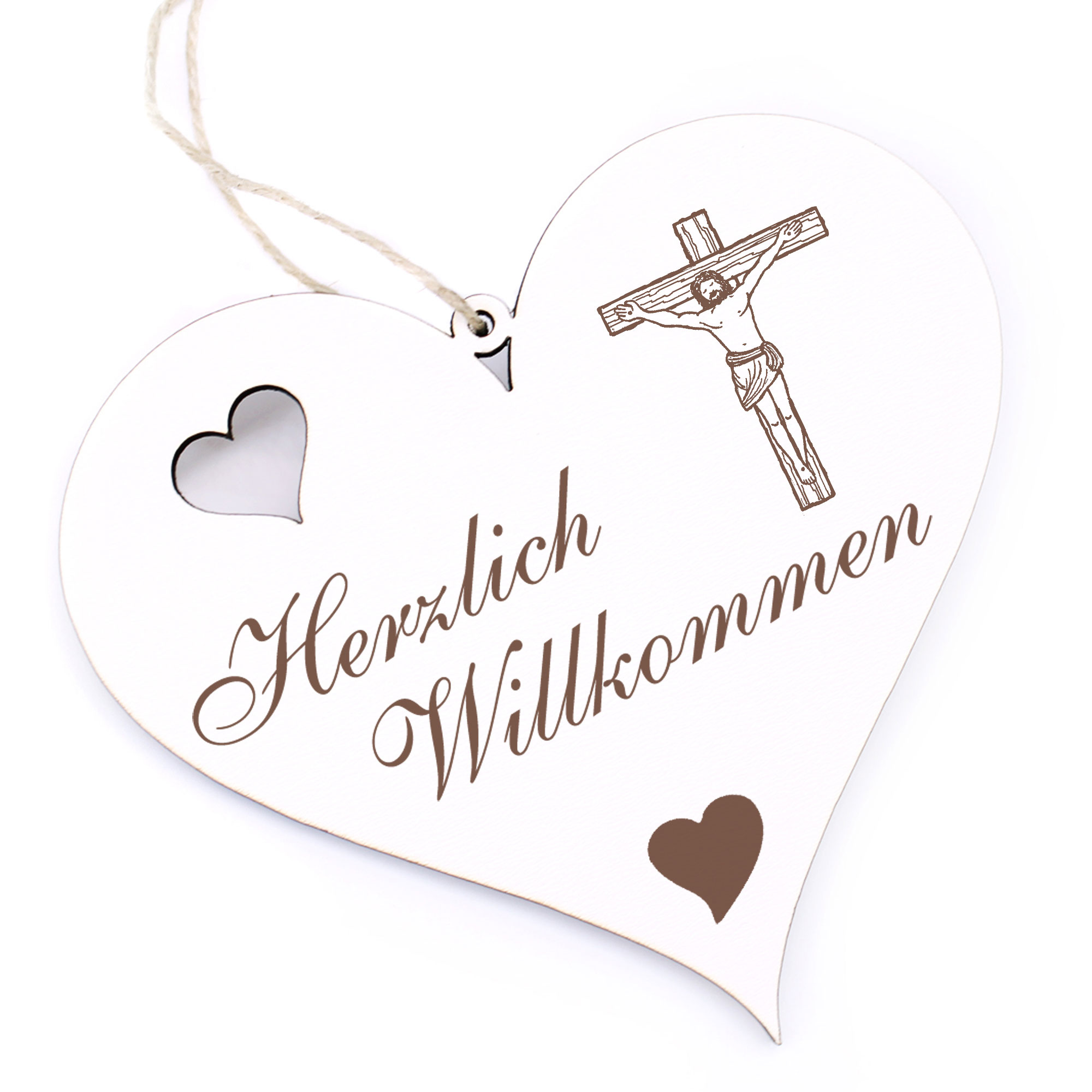 Herzlich Willkommen Schild - Jesus - Deko Herz Holz