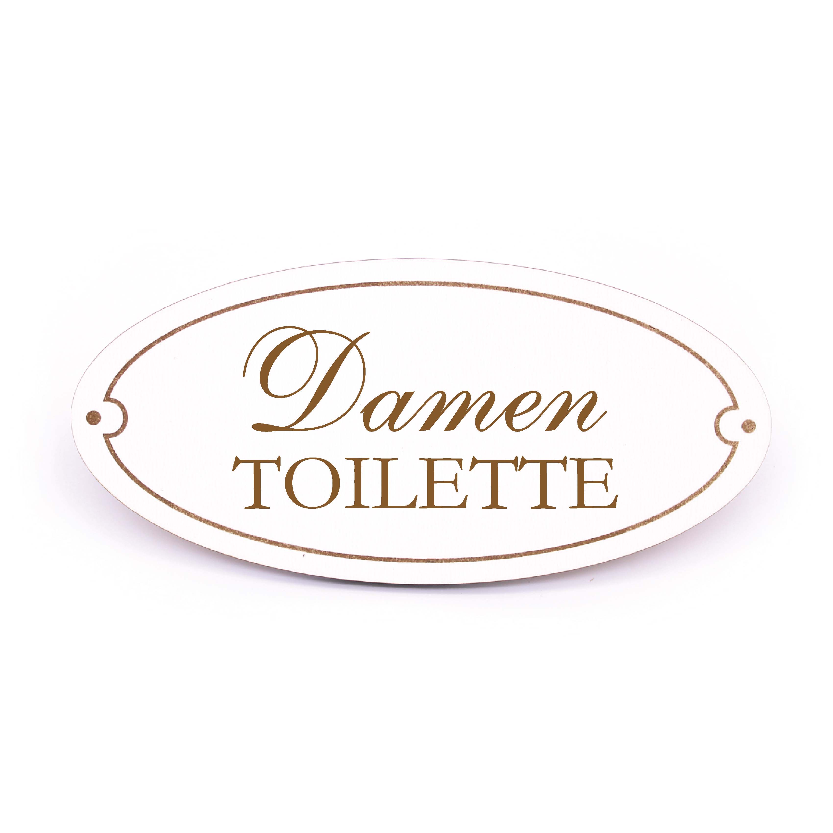 Türschild DAMEN TOILETTE Schild oval WC Toilettenschild weiß selbstklebend graviert Türdeko 15x7cm