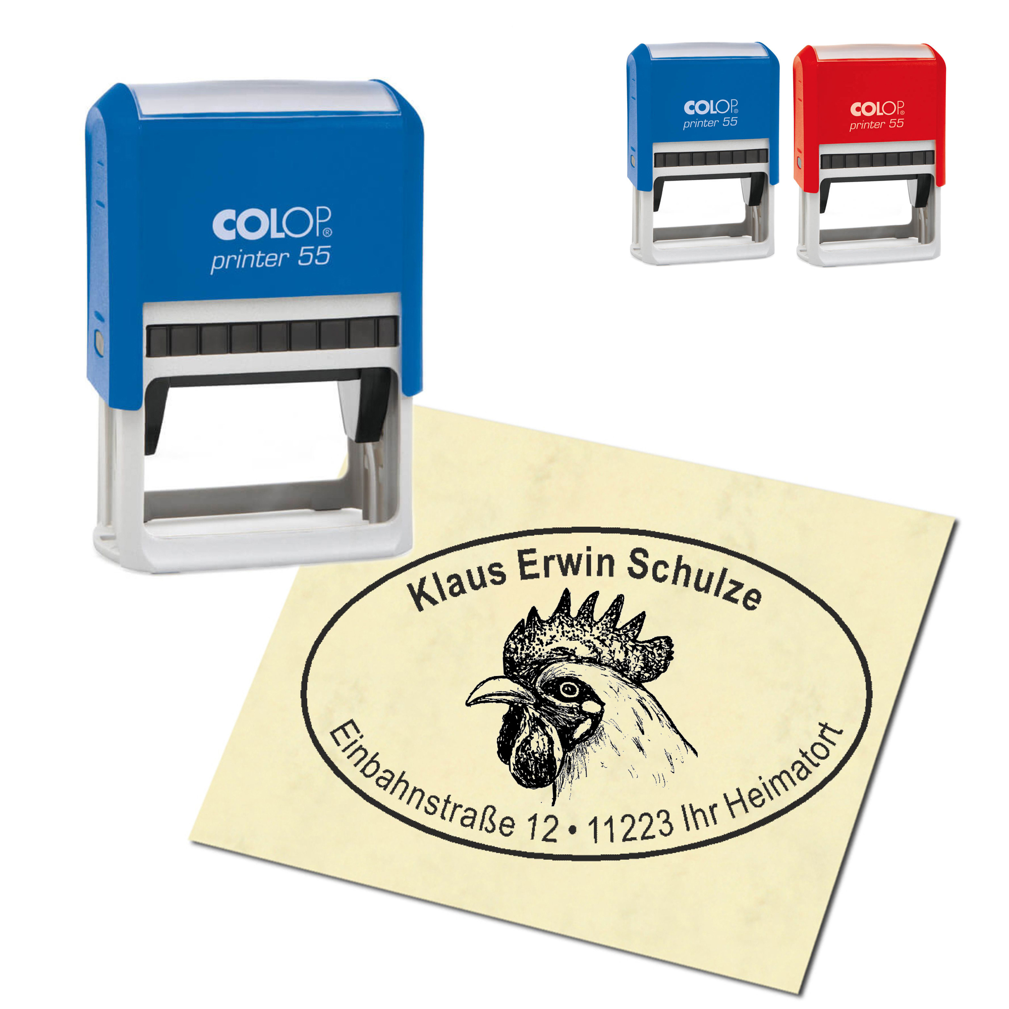 Adressstempel personalisiert Stempel - Hahn - oval 59 x 39 mm
