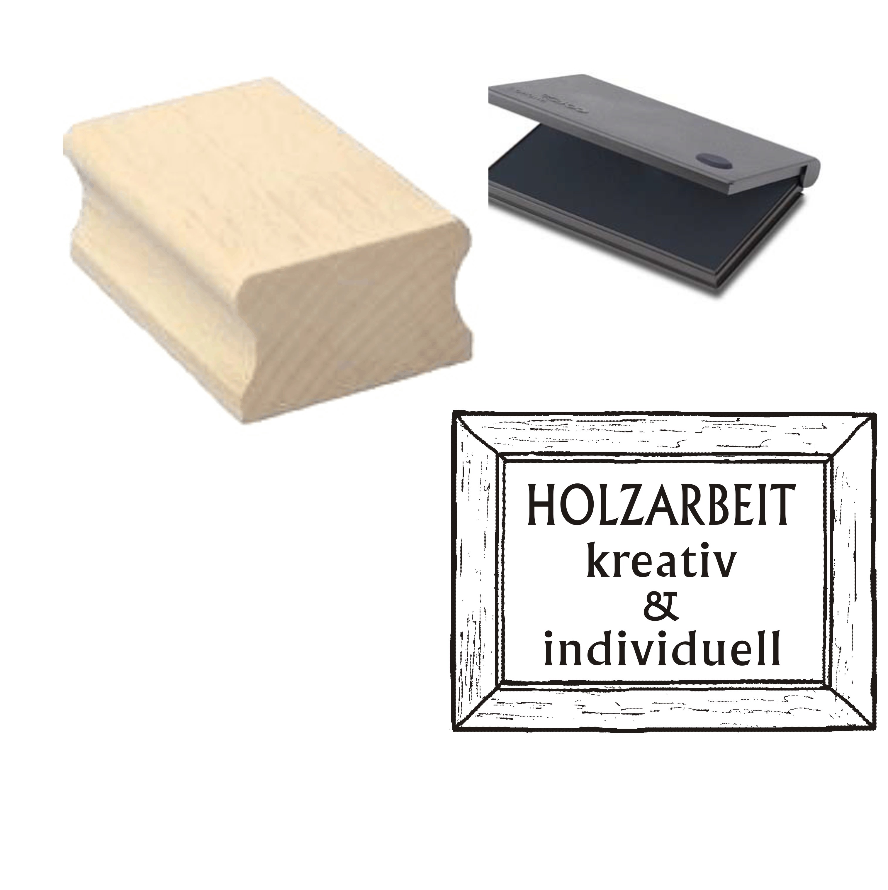 Stempel « HOLZARBEIT - kreativ & individuell » mit Kissen