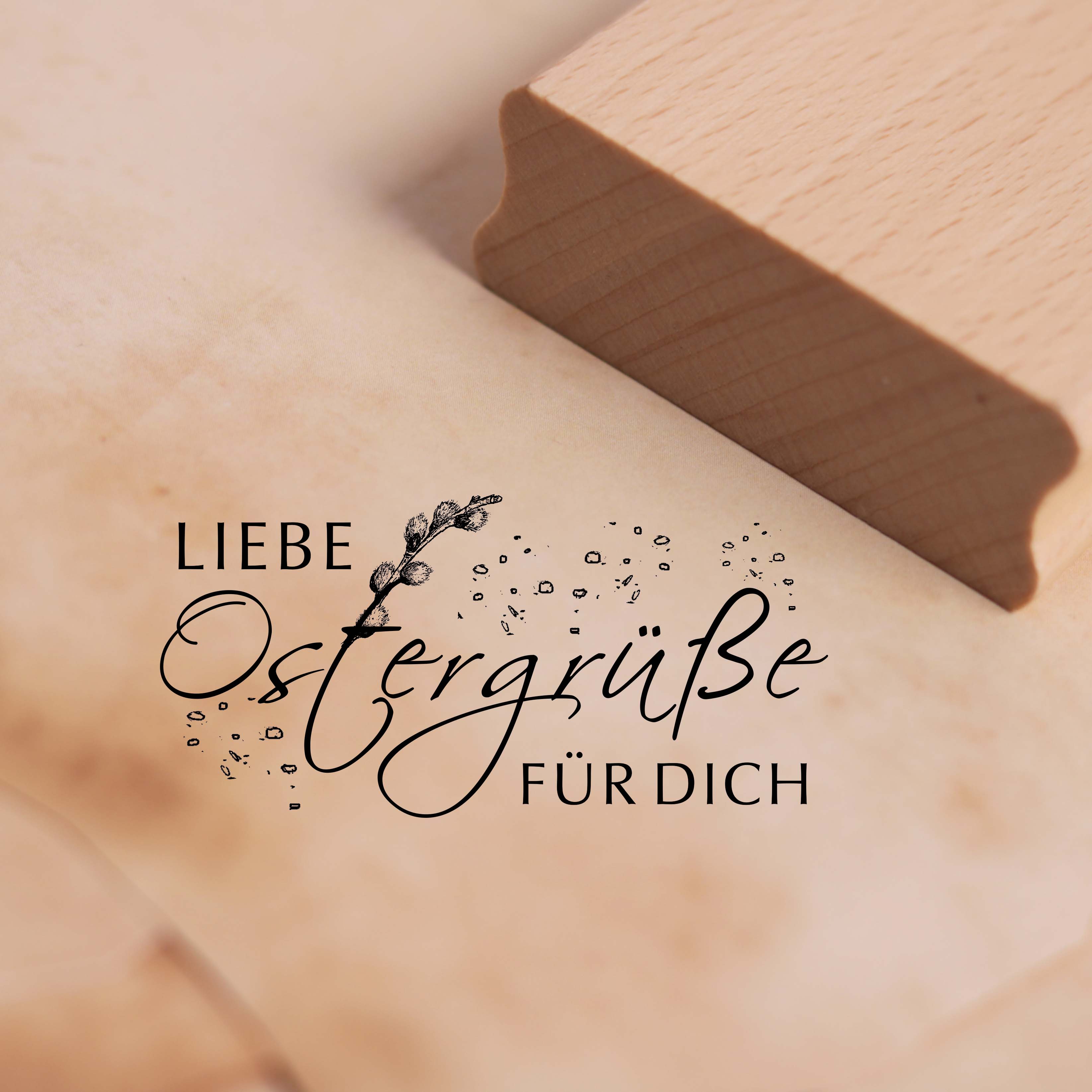 Motivstempel Liebe Ostergrüße für dich - Stempel Weidenkätzchen Holzstempel 98 x 48 mm