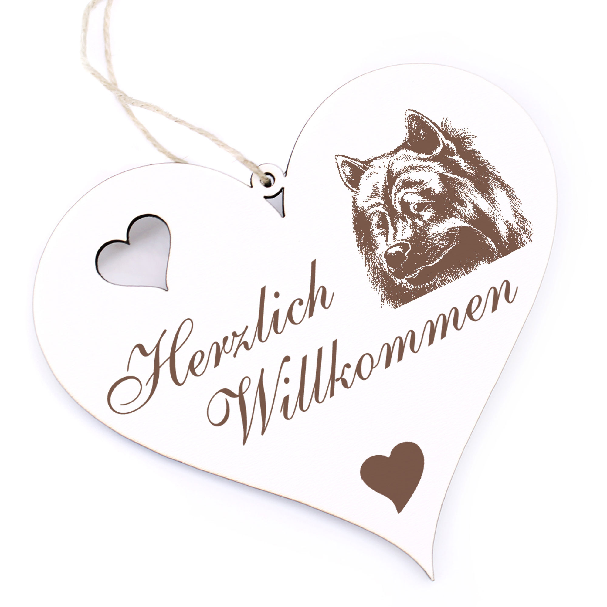 Herzlich Willkommen Schild - Eurasier Kopf - Deko Herz Holz