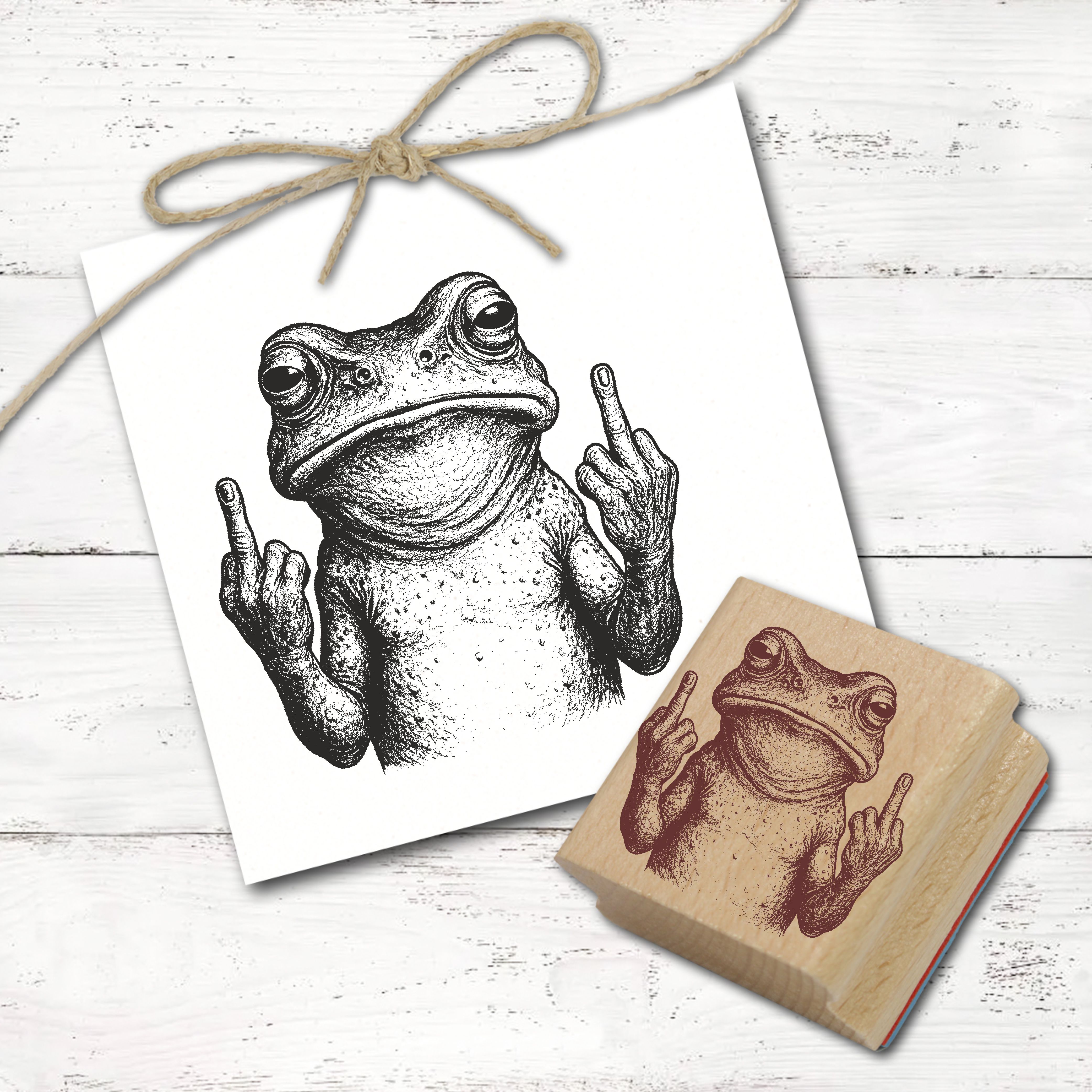 Motivstempel Tierstempel Frosch Stinkefinger Mittelfinger Stempel lustig - ca. 40 x 50 mm