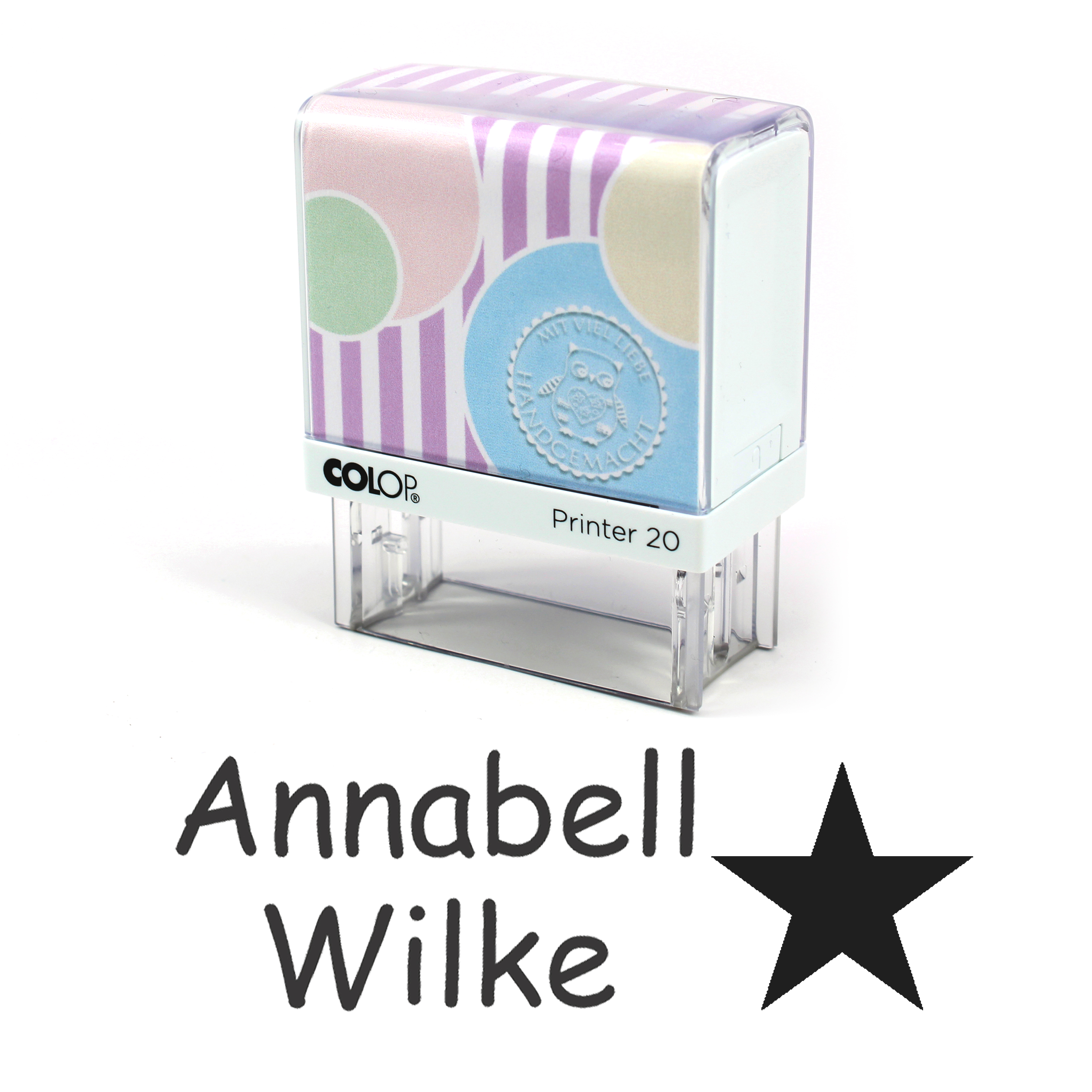 Textilstempel Stern - personalisierter Automatikstempel mit Namen - für Textilien Kleidung 38 x 14mm