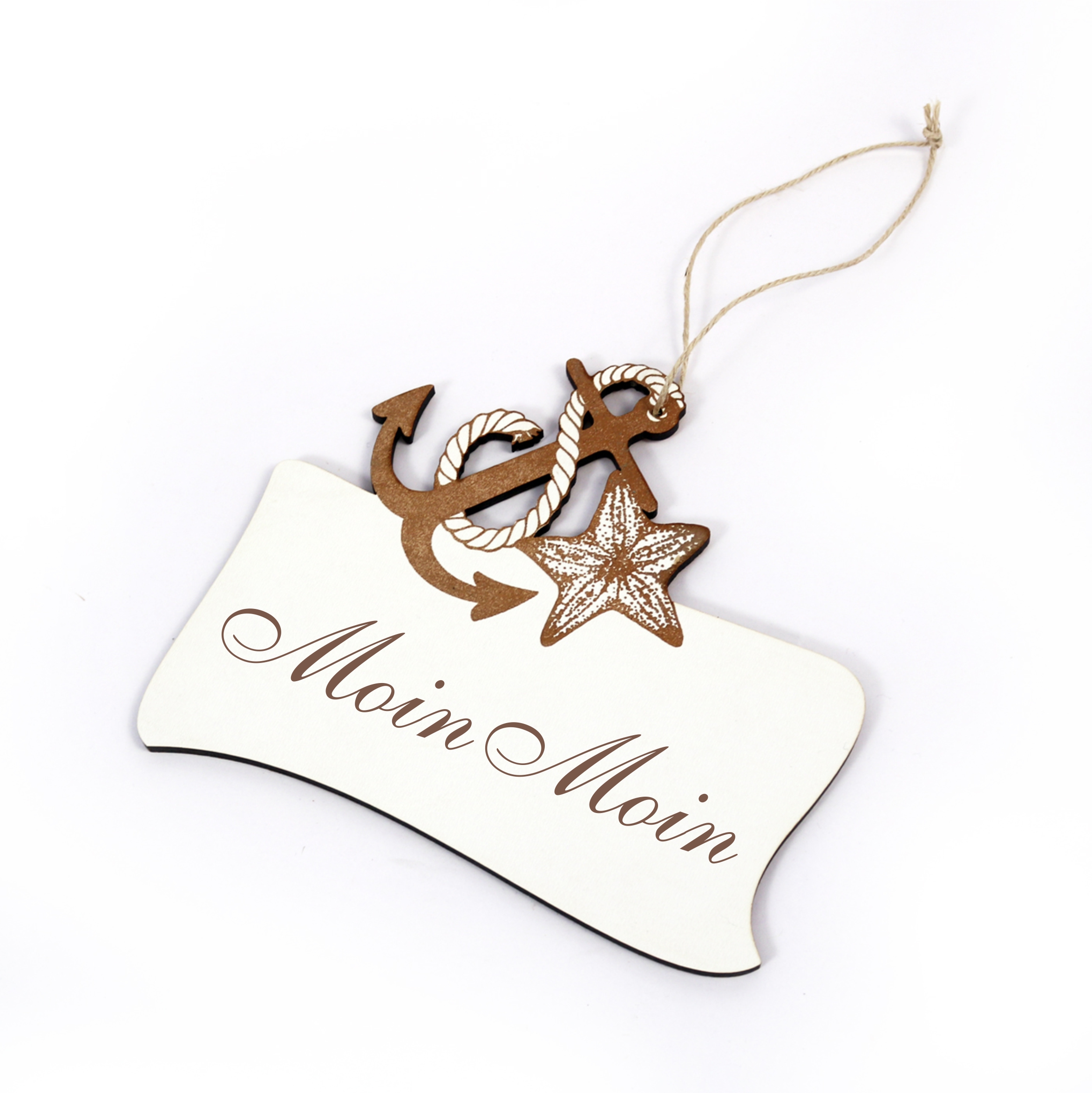 Maritimes Schild « MOIN MOIN » mit Seestern und Anker