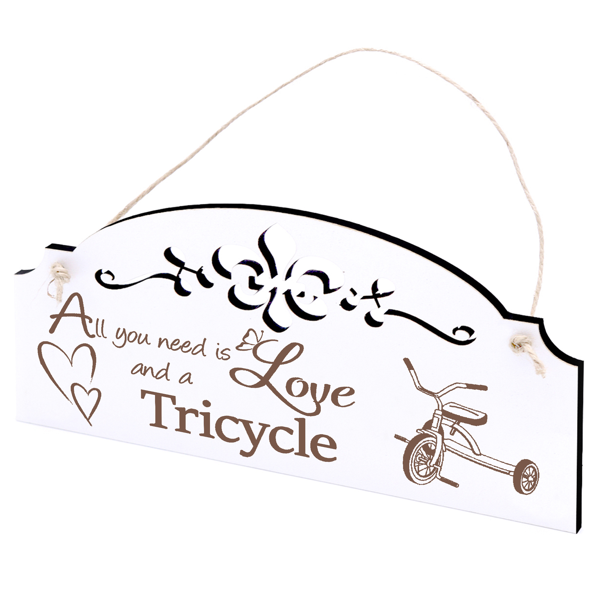 Schild Dreirad Deko 20x10cm - All you need is Love and a Tricycle - Holz