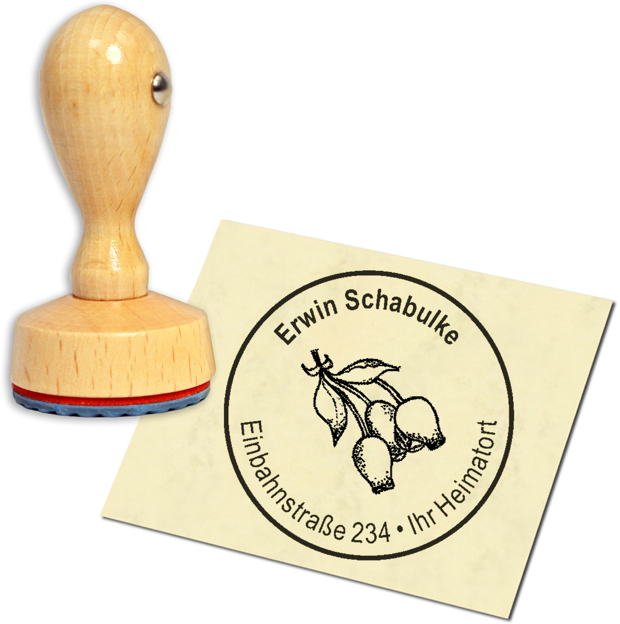 Stempel Adressstempel Holzstempel - Hagebutte - rund 40mm