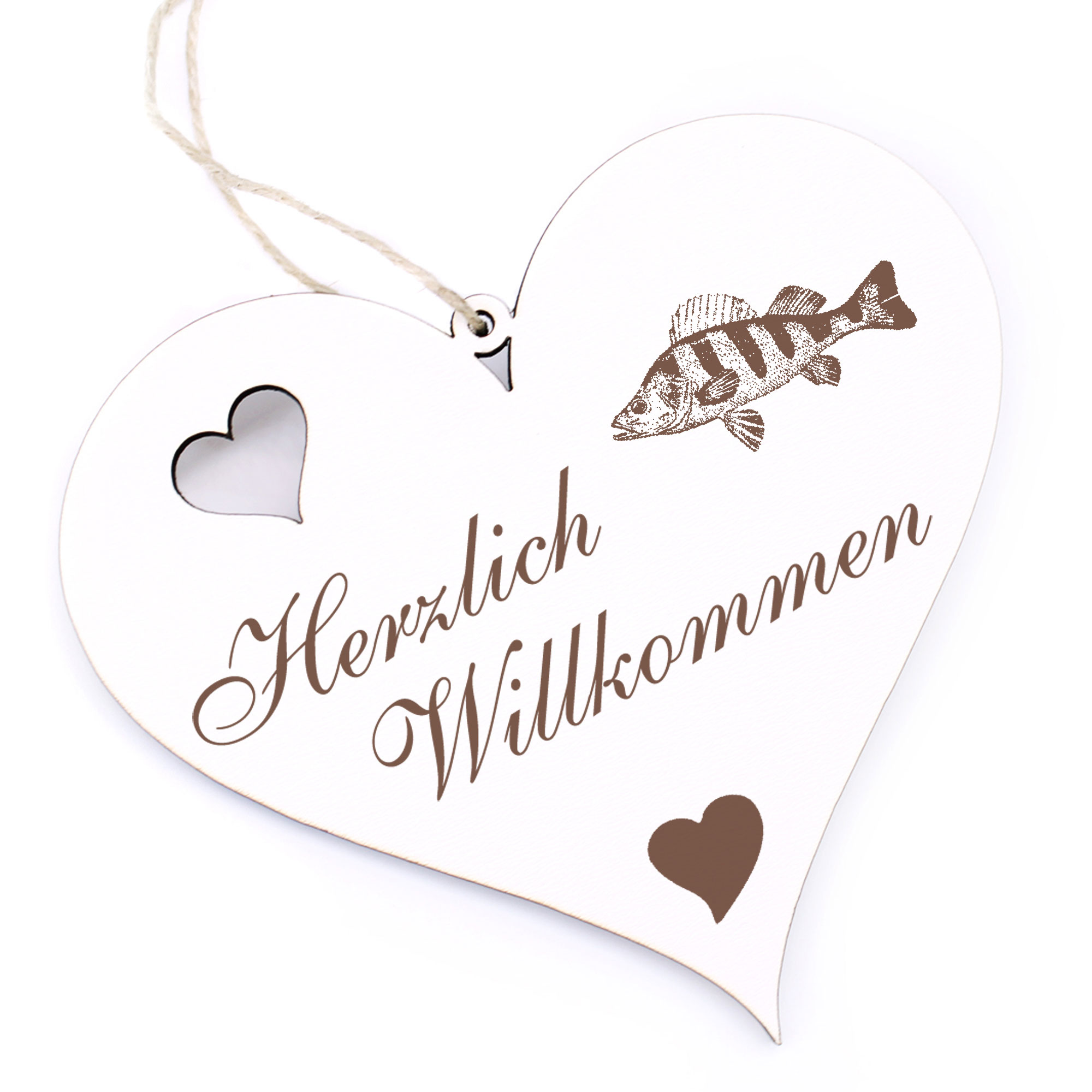 Herzlich Willkommen Schild - Barsch - Deko Herz Holz