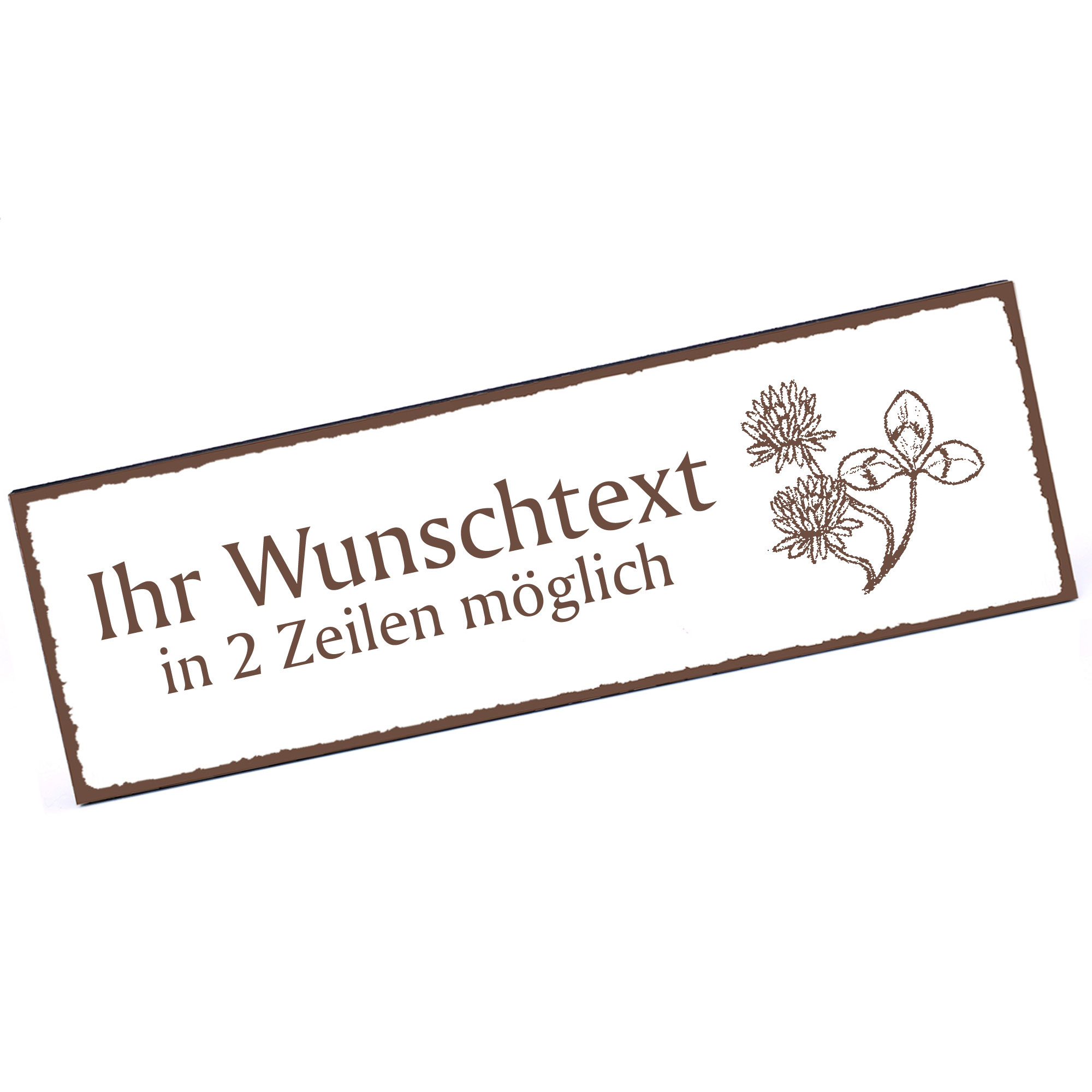 Türschild Weißklee  Namensschild personalisiert mit Gravur - 150mm x 50mm - selbstklebend