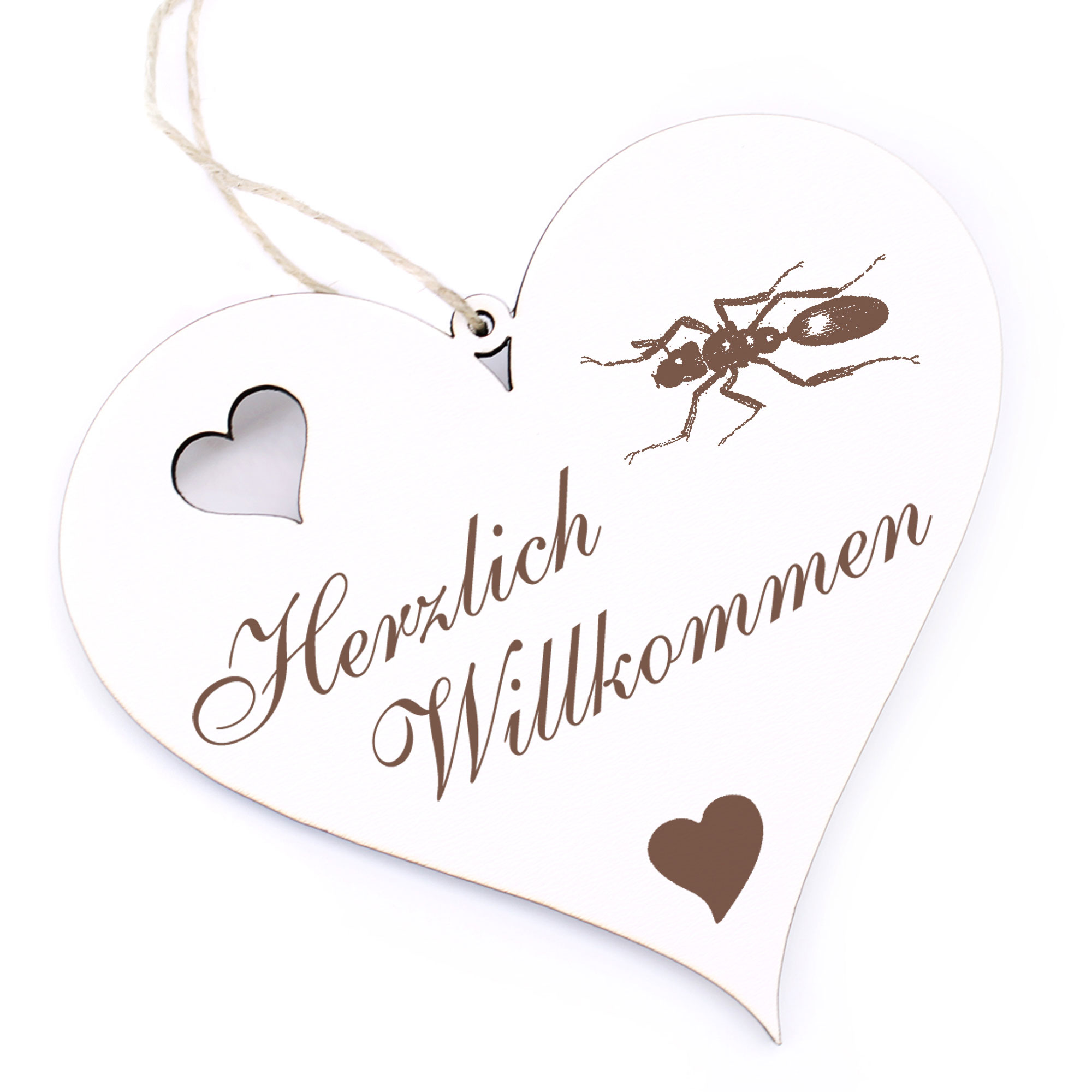 Herzlich Willkommen Schild - dunkle Ameise - Deko Herz Holz
