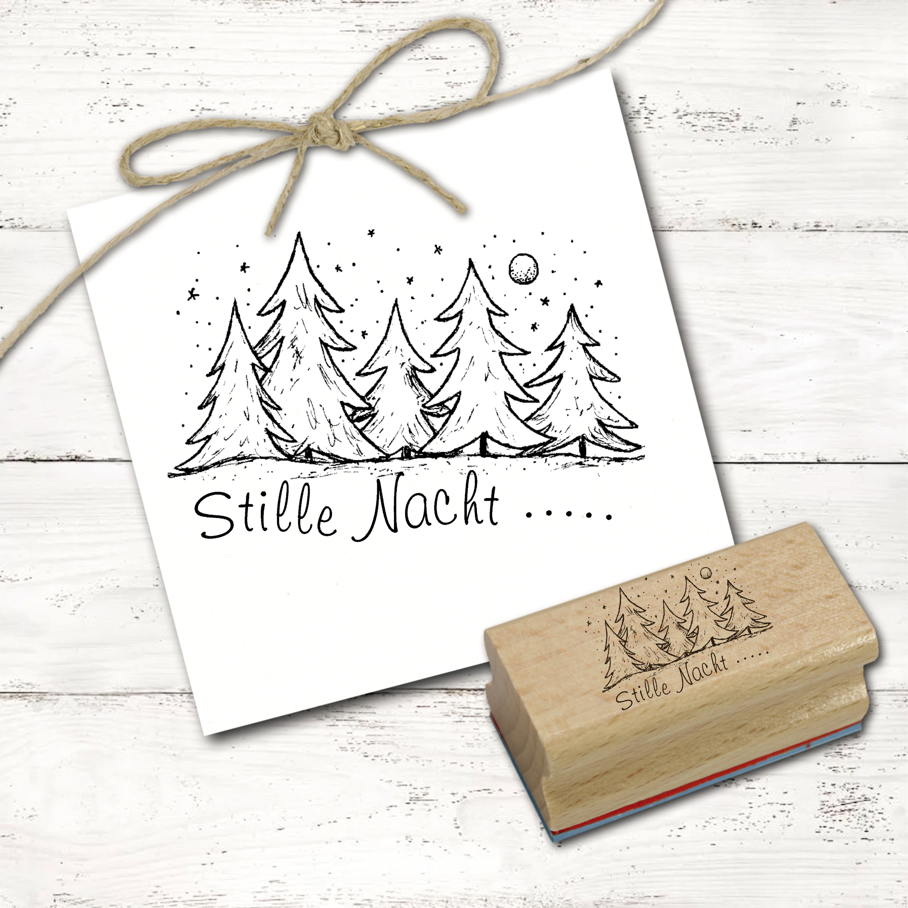 Motivstempel Stille Nacht Stempel - Tannen Schnee Holzstempel 58mm x 38mm 