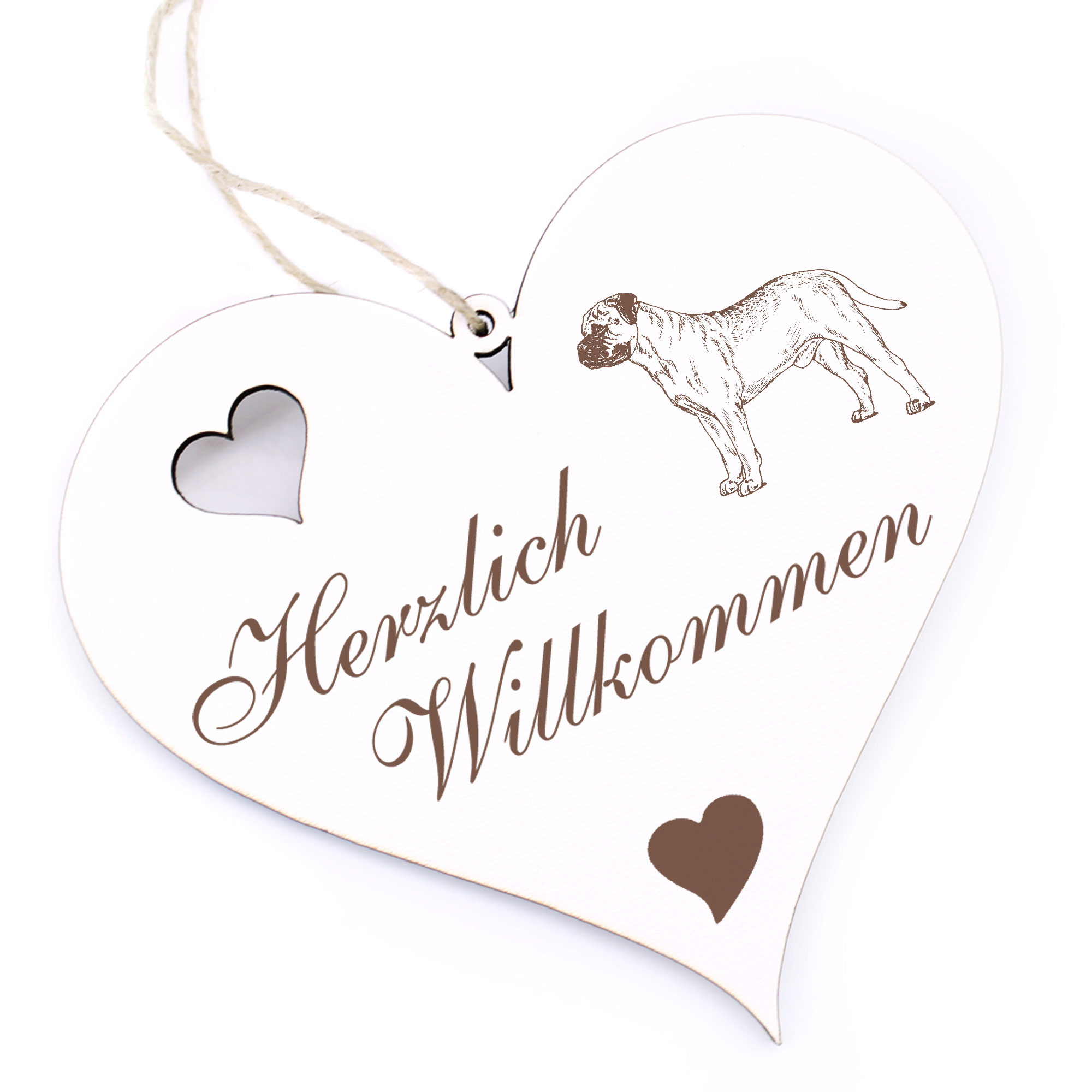 Herzlich Willkommen Schild - Old English Mastiff - Deko Herz Holz