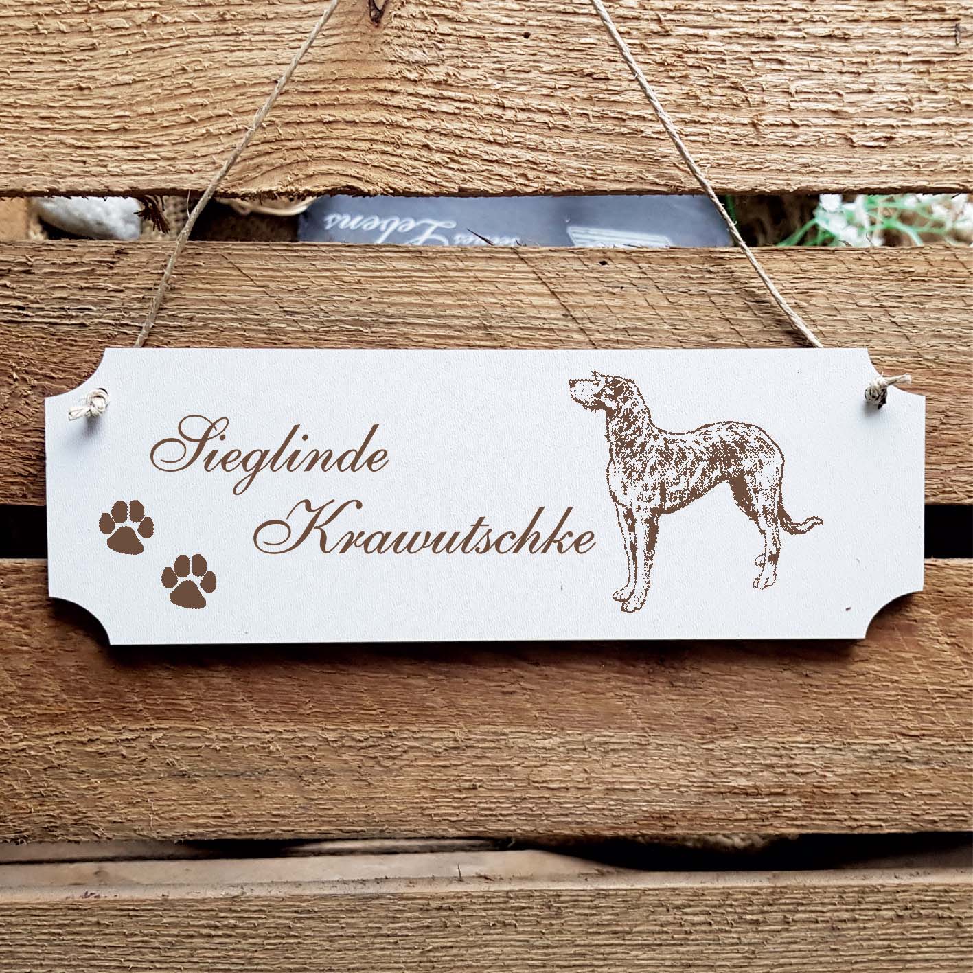 Schild « Irischer Wolfshund » Namensschild Türschild zum Anhängen - 20 x 6,7 cm