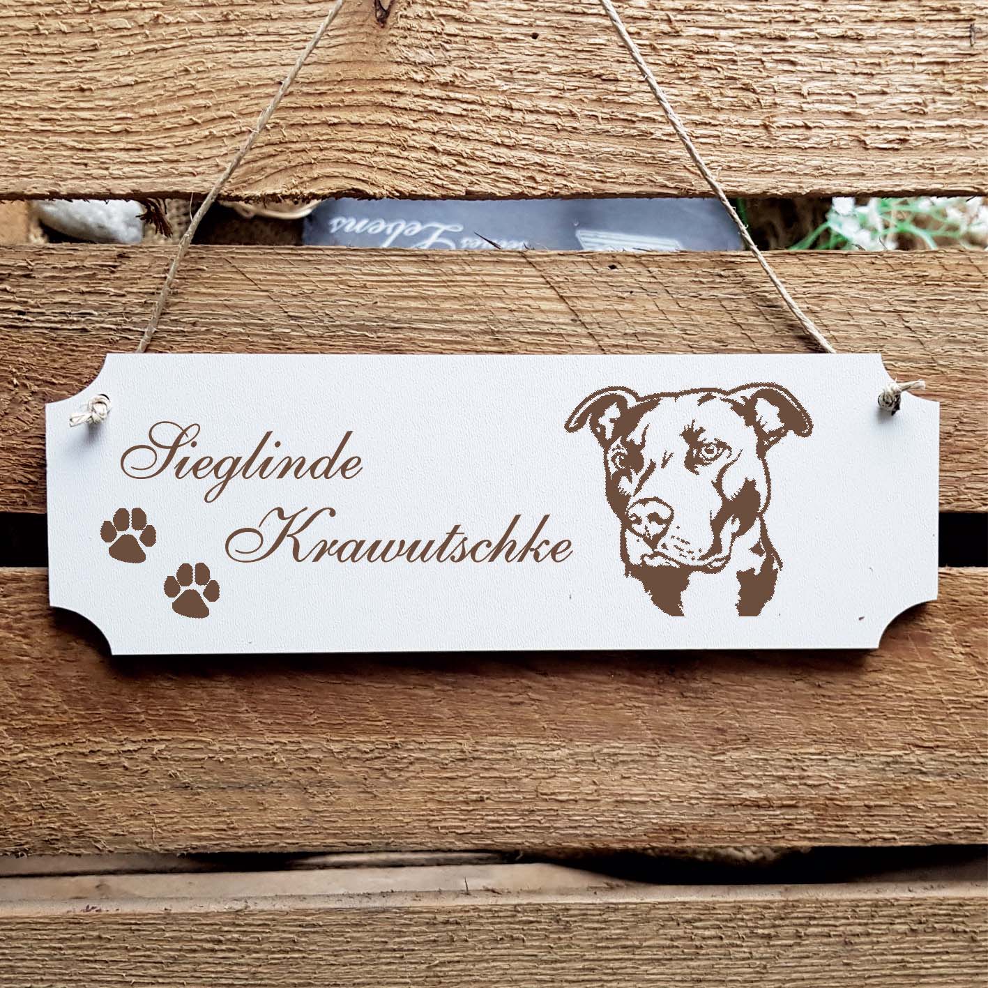 Schild « American Pit Bull Terrier » Namensschild Türschild zum Anhängen - 20 x 6,7 cm