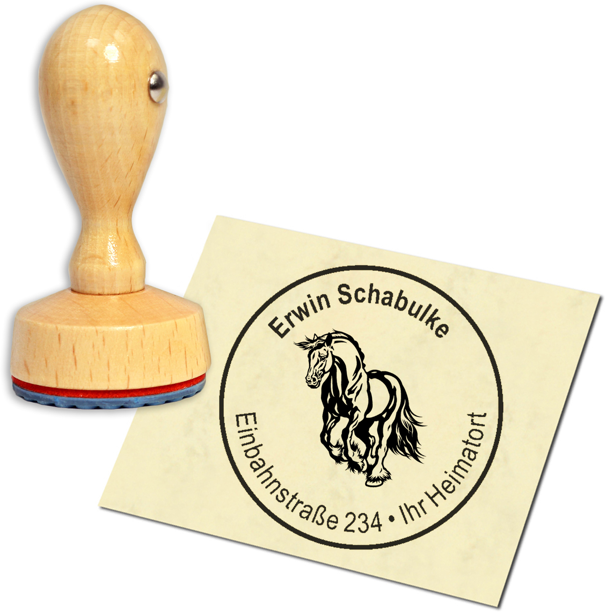 Stempel Adressstempel Holzstempel - Friese Pferd - rund 40mm