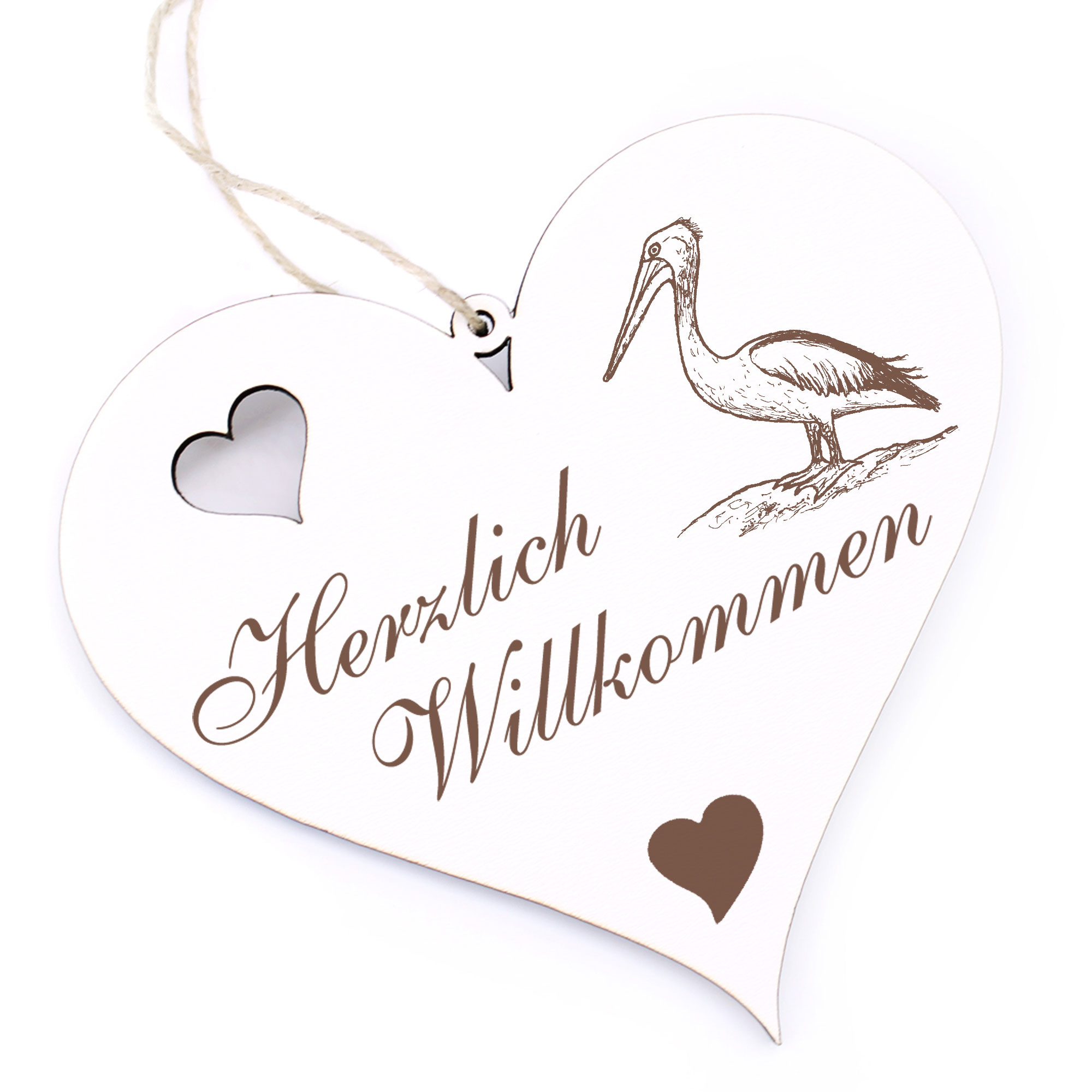 Herzlich Willkommen Schild - Pelikan - Deko Herz Holz