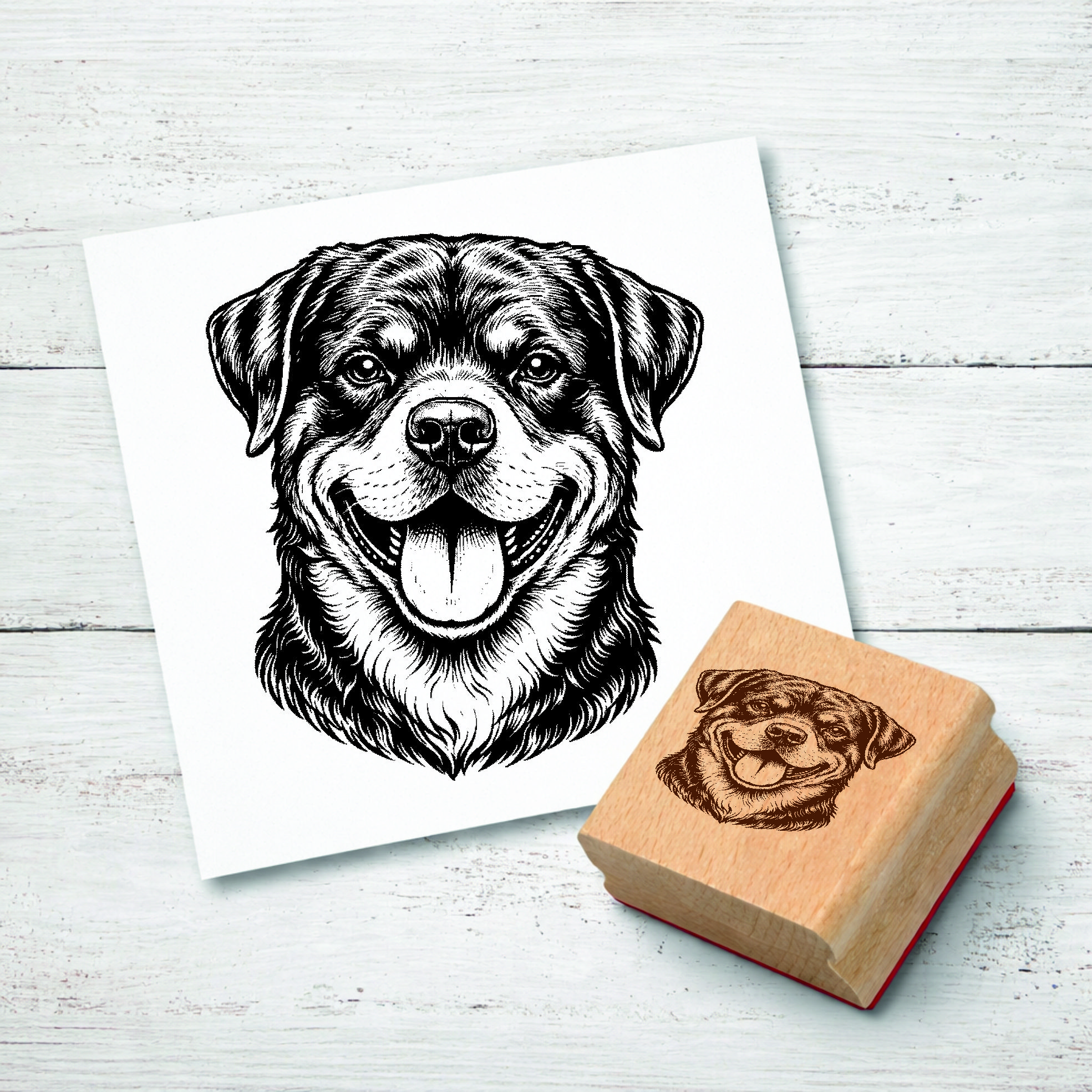 Motivstempel Rottweiler Hund - Stempel mit Hundemotiv - Holzstempel Abdruck 44 x 48 mm