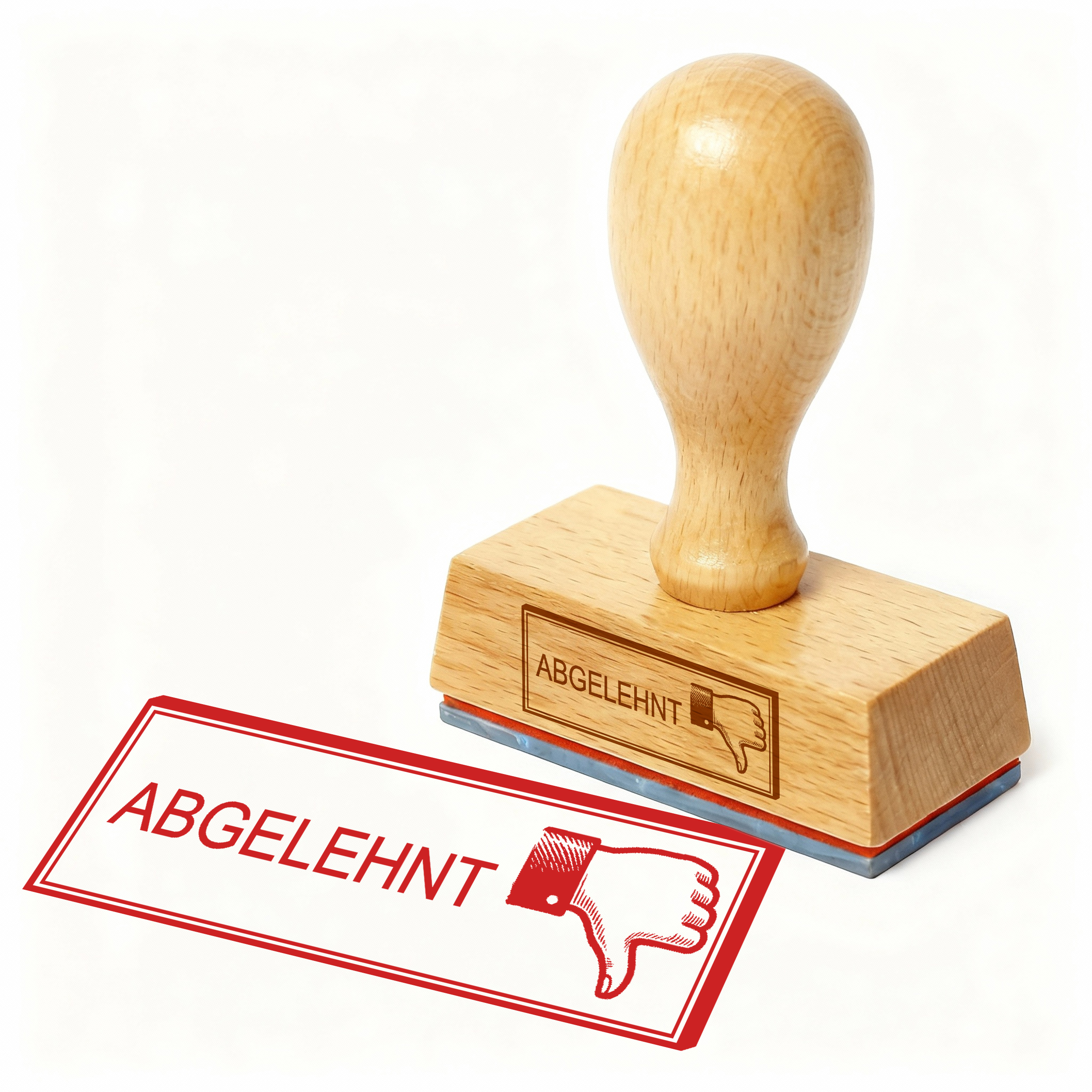 Bürostempel ABGELEHNT Daumen runter Stempel – Holzstempel 48x18 mm für Dokumente - Ablehnung, nicht akzeptiert