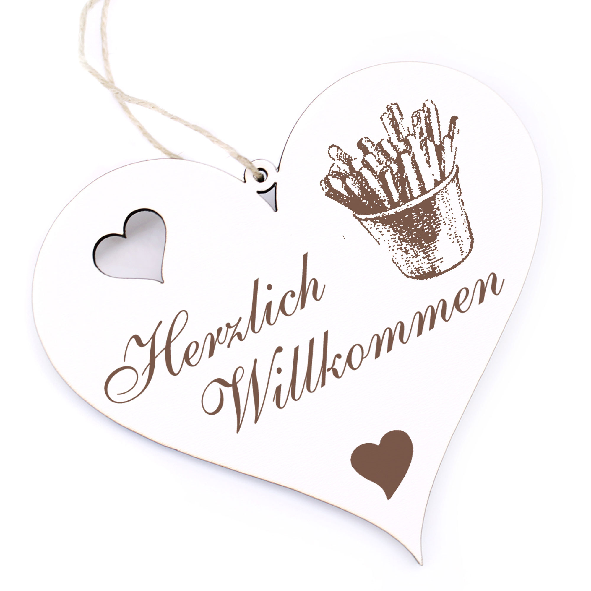 Herzlich Willkommen Schild - Pommes - Deko Herz Holz