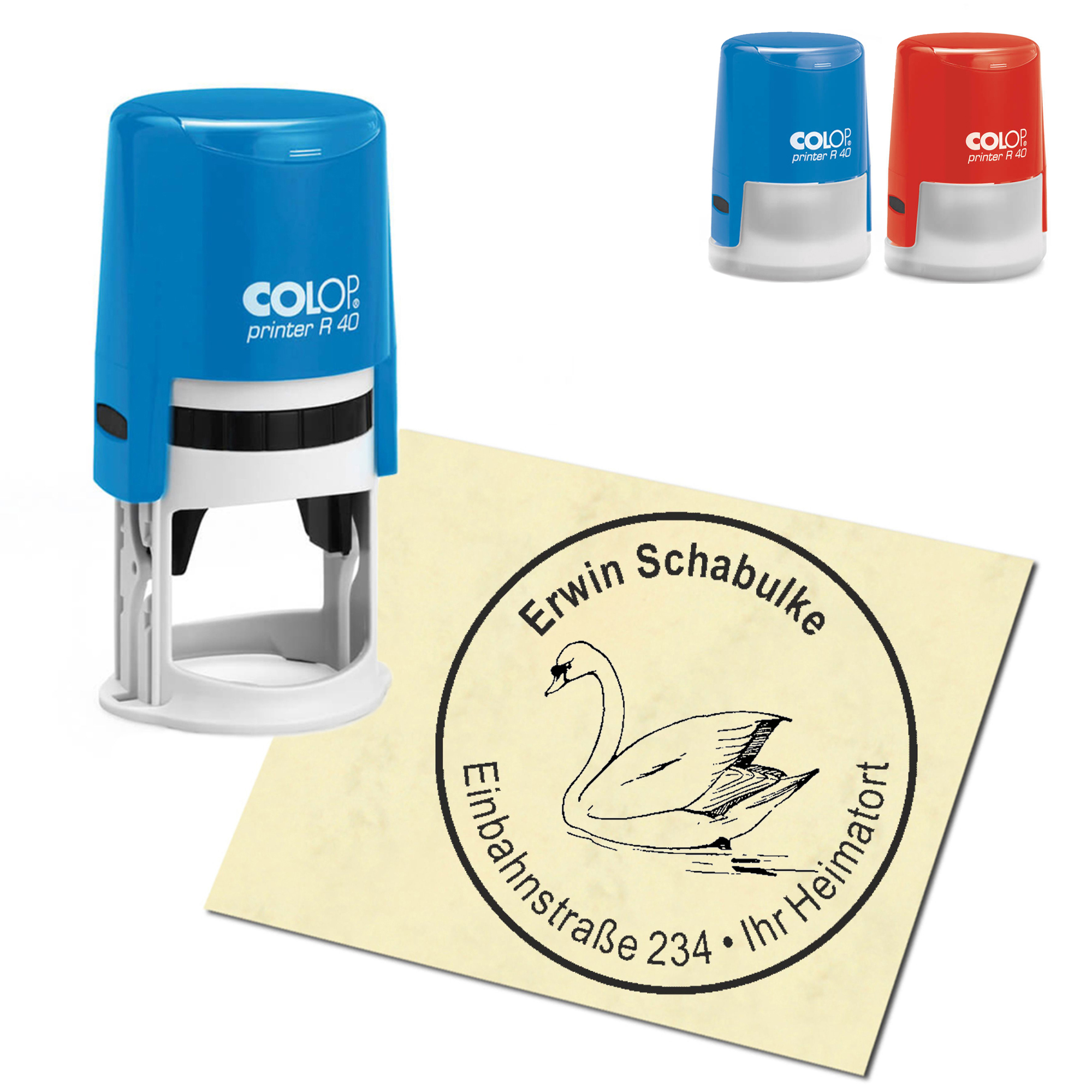 Stempel Adressstempel personalisiert - Schwan - rund &empty; 40mm