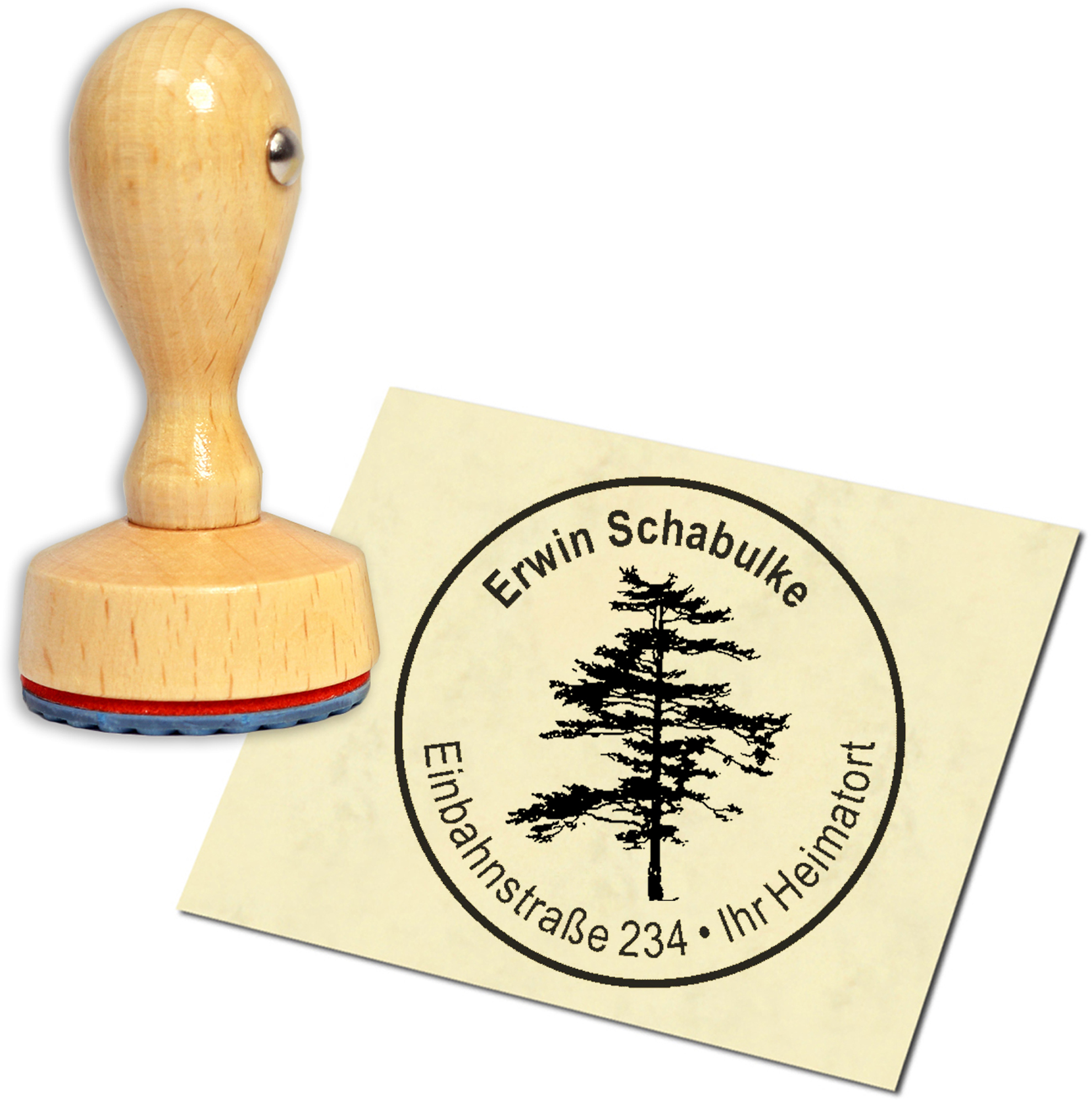 Stempel Adressstempel Holzstempel - Kiefer - rund 40mm