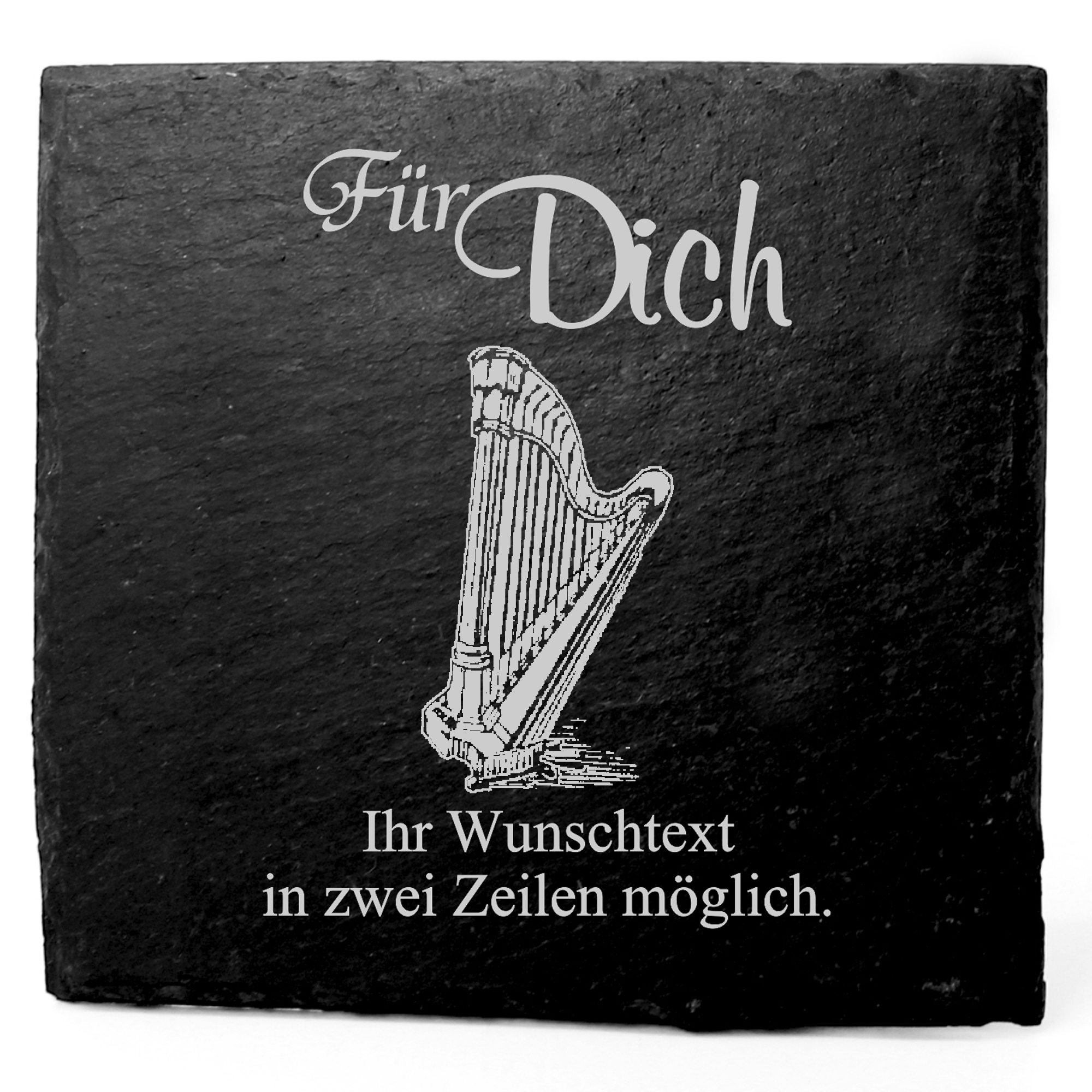 Deko Schiefer Untersetzer personalisiert Harfe - Für Dich - 11x11cm