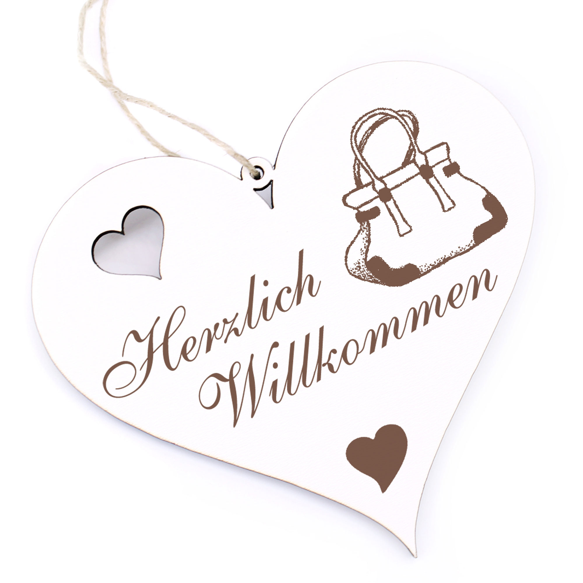 Herzlich Willkommen Schild - Handtasche - Deko Herz Holz