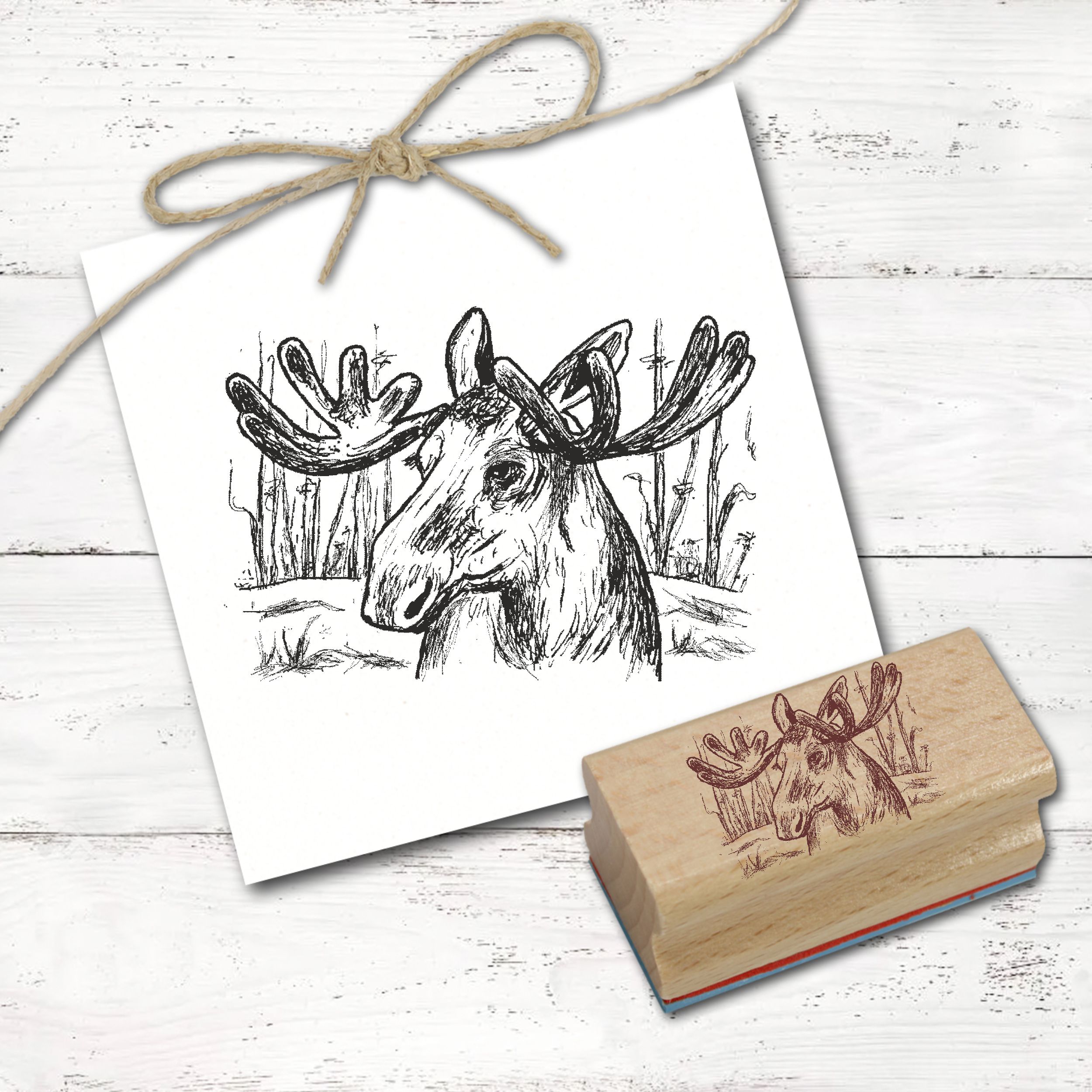 Motivstempel Elch Elchkopf Stempel Holzstempel 68 mm x 48 mm