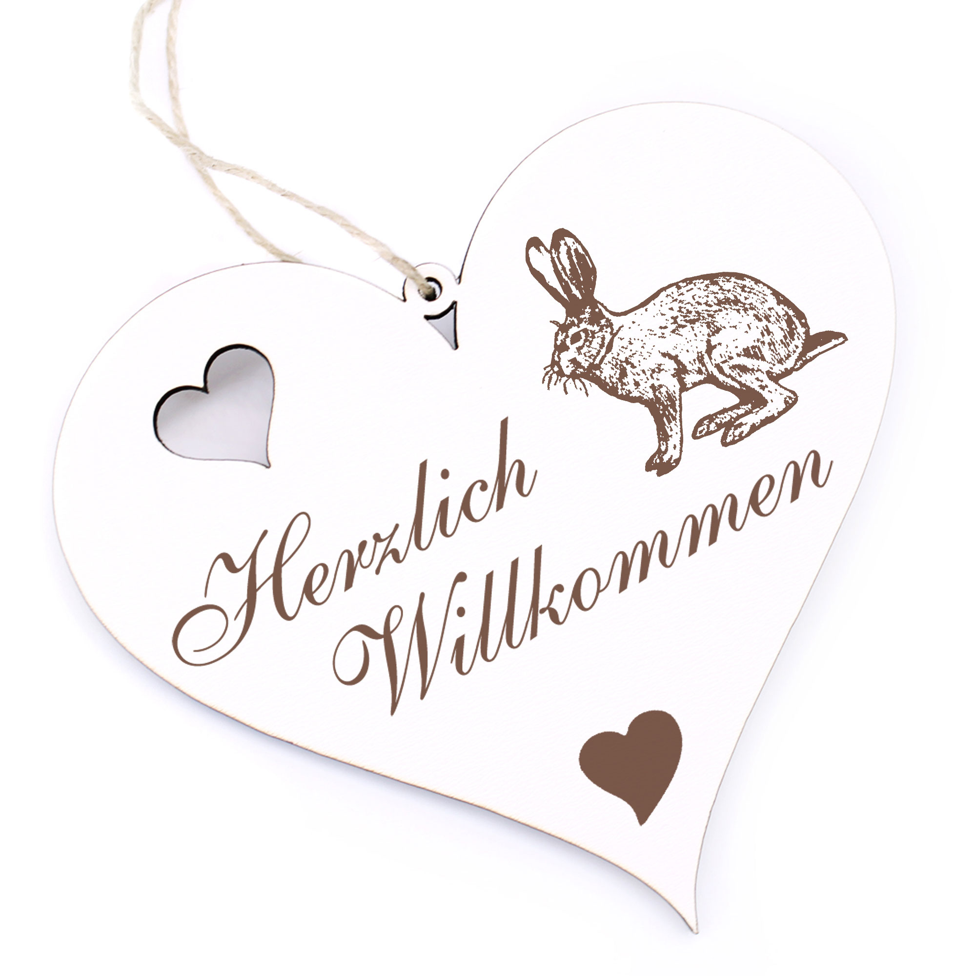 Herzlich Willkommen Schild - Feldhase - Deko Herz Holz