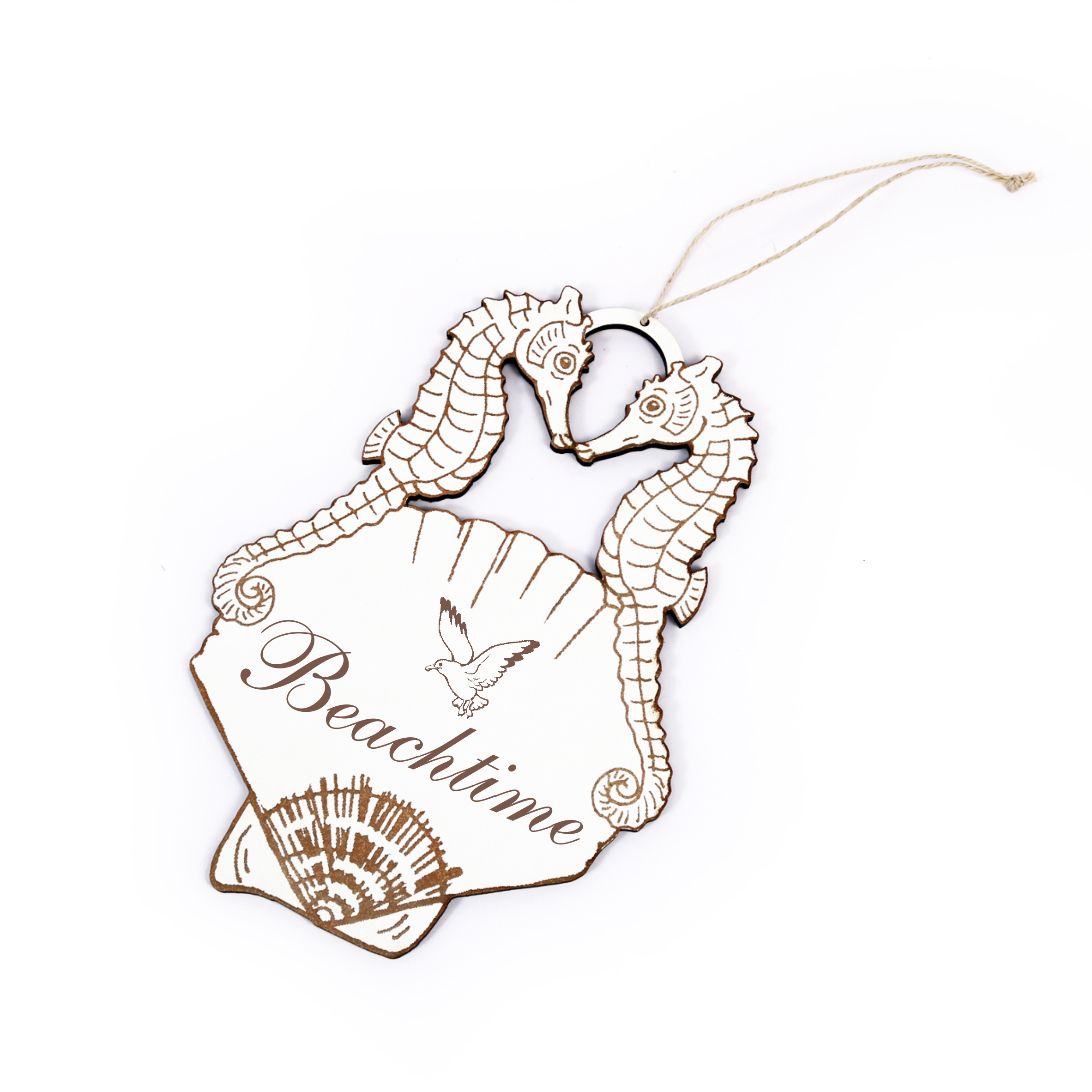 Maritimes Schild « BEACHTIME » mit Seepferdchen und Muschel