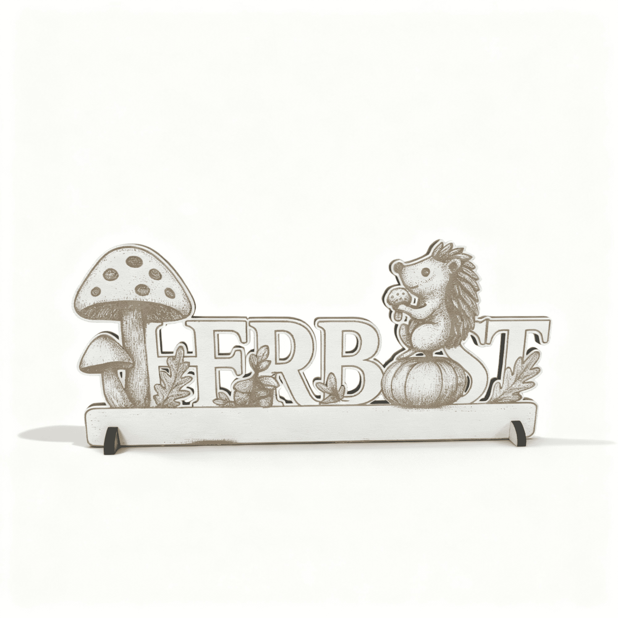 Aufsteller Schriftzug HERBST mit Igel, Pilzen, Nüssen, Blätter & Kürbis – dekorativer herbstlicher Dekoaufsteller Aufsteller Schriftzug HERBST mit Igel, Pilzen, Nüssen, Blätter & Kürbis – dekorativer herbstlicher Dekoaufsteller