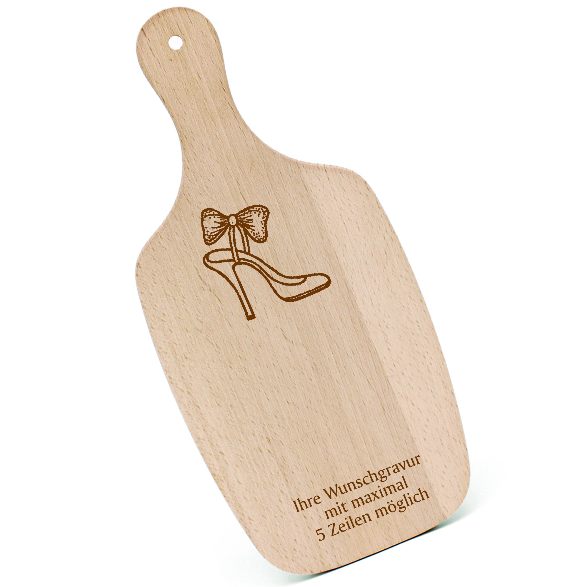 Schneidebrett Frühstücksbrettchen - High Heels Schuh mit Schleife - mit Griff 330x150mm