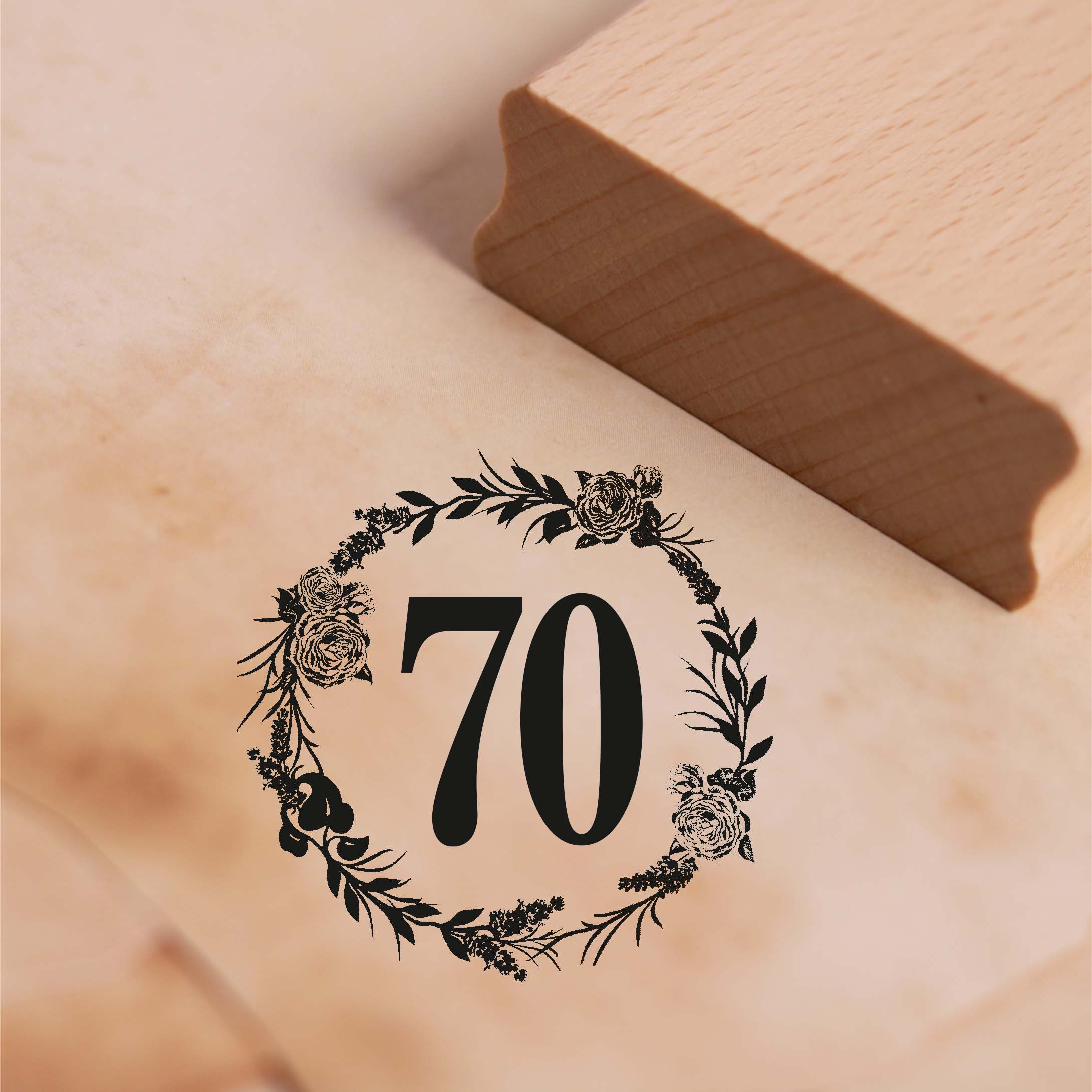 Motivstempel Jubiläum 70 Jahre Geburtstag Vintage Kranz Rosen Stempel 48 x 48 mm